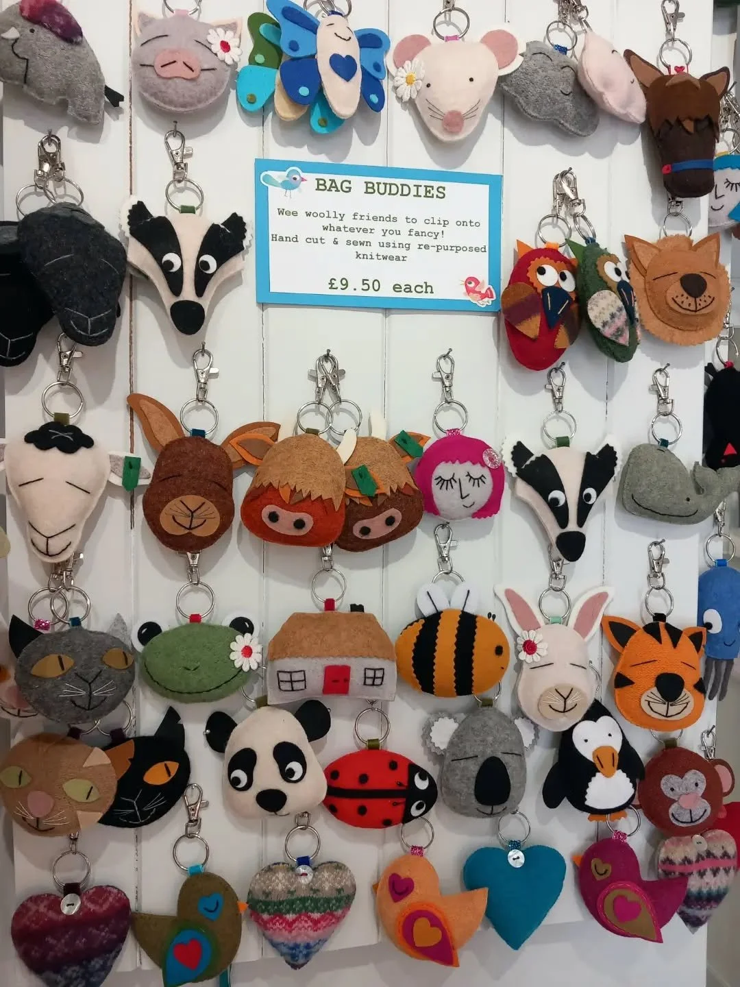 These wee woolly "Bag Buddies" keyrings are so popular in our shop.

Made using recycled woolly jumpers,each one is designed,hand cut and sewn by @carolinemackenzie6259 

Particularly good for posting as they are so light..also as a thankyo