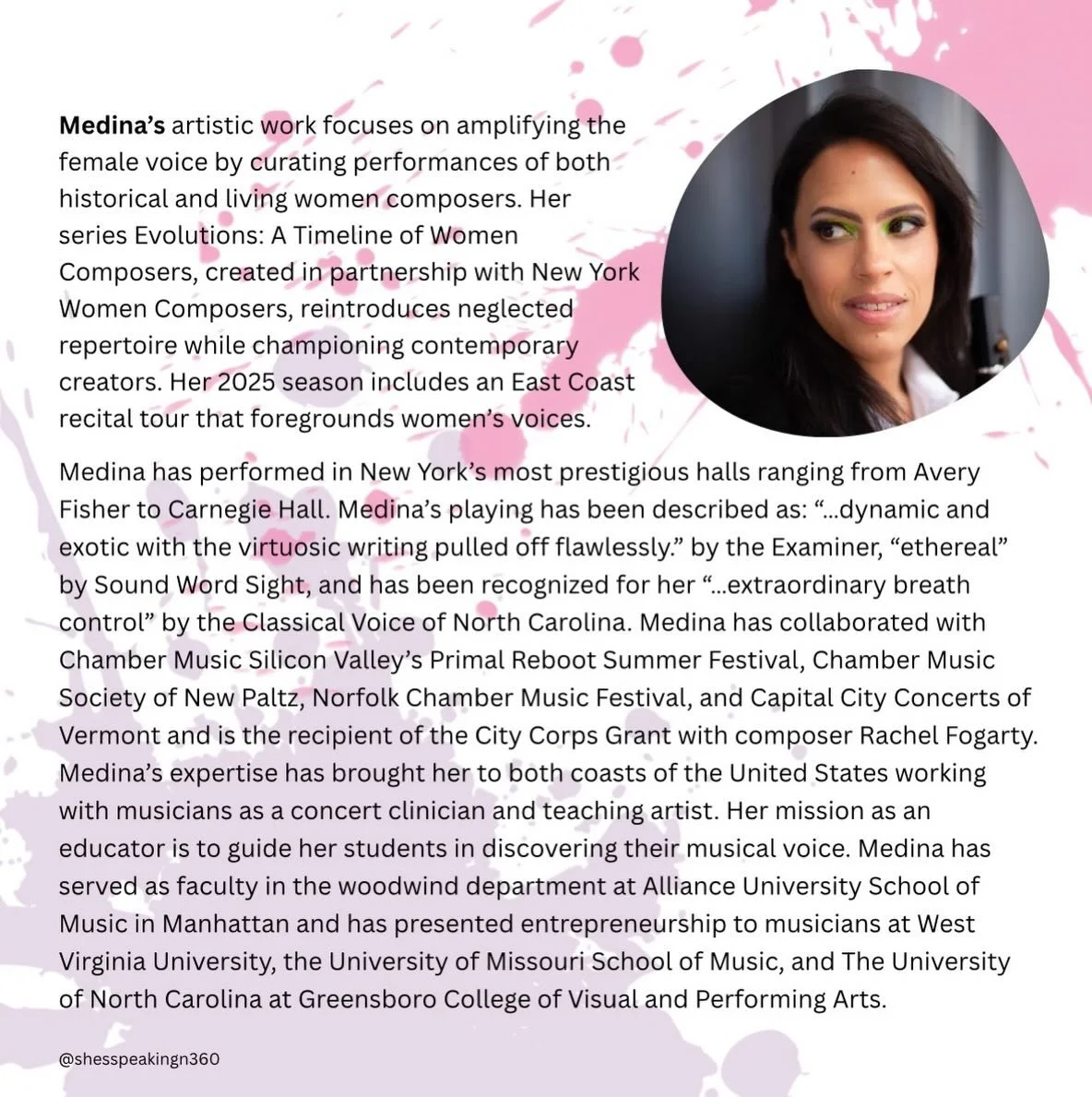 💣 @medinaclarinet will be performing Ellen Fishman&rsquo;s 🎼She&rsquo;s Speaking! a new immersive work for interactive media &amp; clarinet.‼️

🎶 She&rsquo;s Speaking! is an immersive performance for clarinet and interactive media that reanimates 