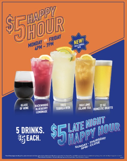 Dave & Busters' $5 Drinks Happy Hour (Weekdays 3:30-7pm, &Sun-Thurs ...