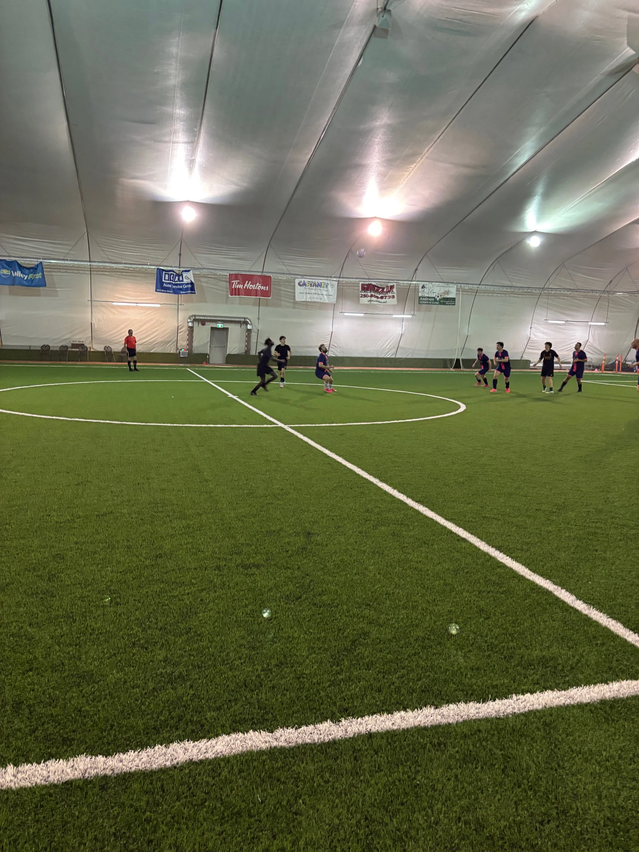Action from the 2026 Indoor Div 2 Cup Final - Gentlemen FC vs Latin Kings in South Okanagan Men's Soccer League