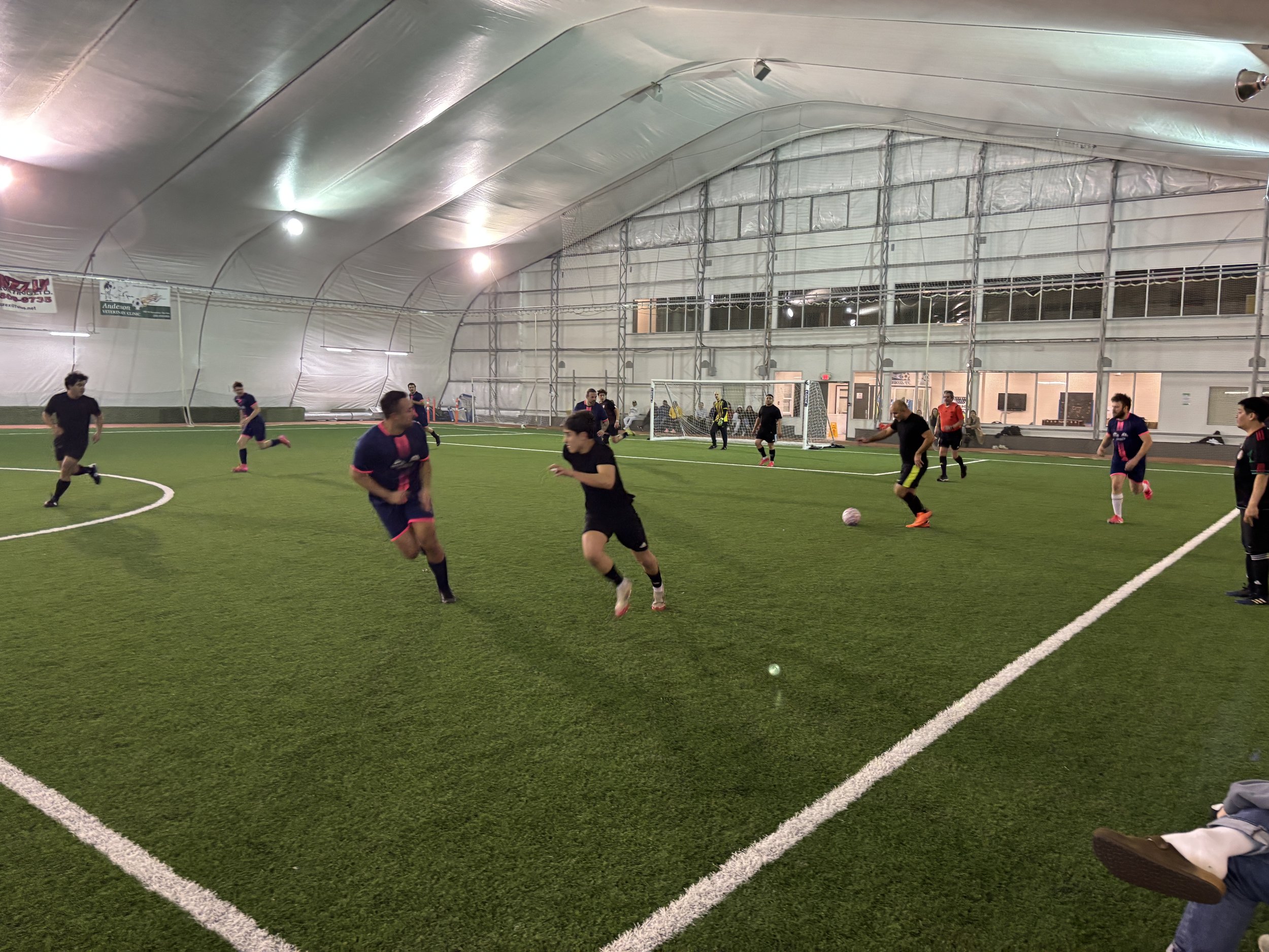 Action from the 2026 Indoor Div 2 Cup Final - Gentlemen FC vs Latin Kings in South Okanagan Men's Soccer League
