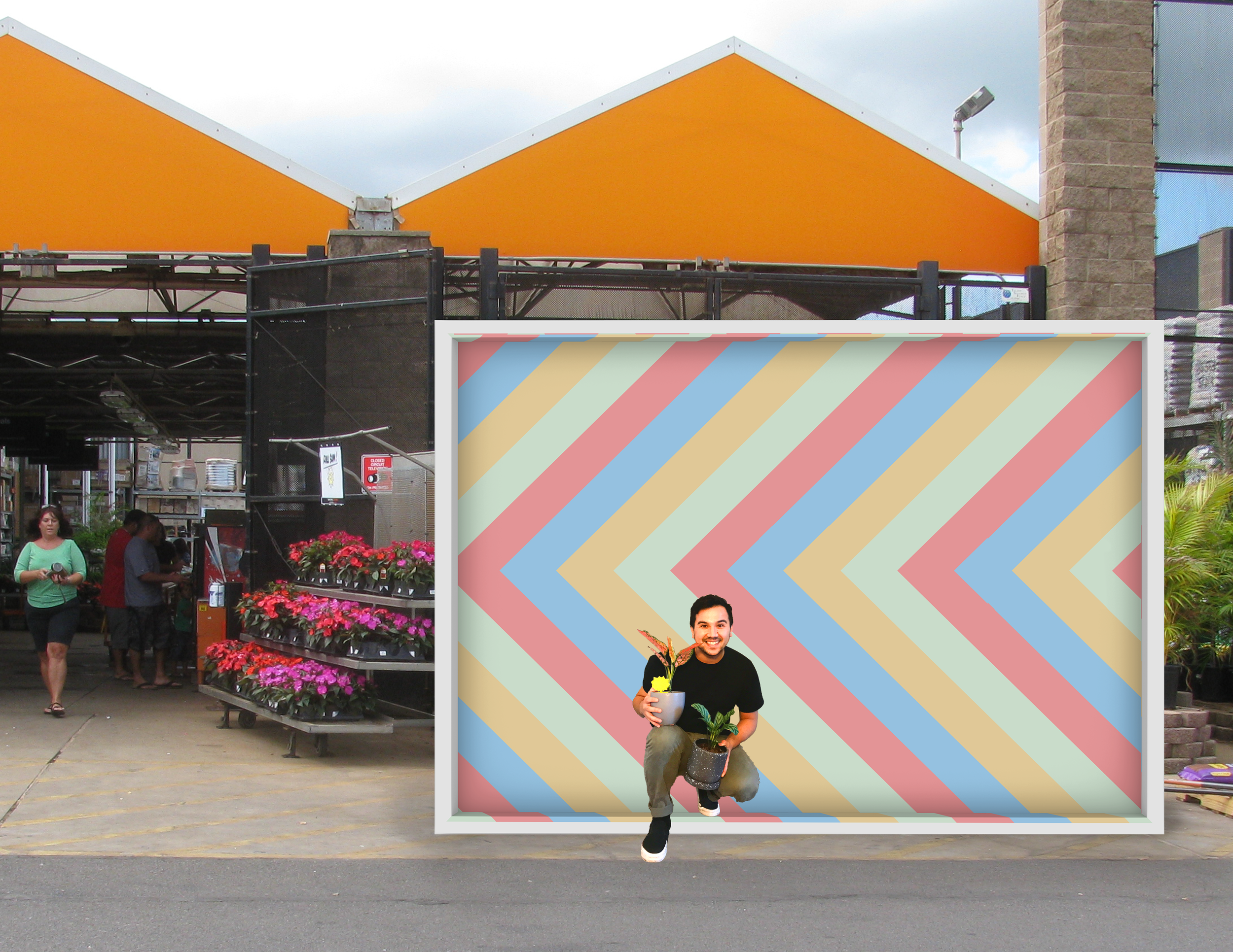 Users can shop but also pose behind a digital screen to post on their social media