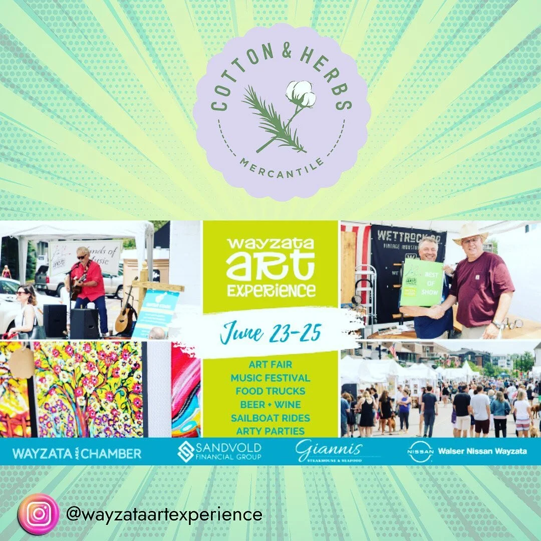 Saturday festivities have started!  Lots of great artists, music and a beautiful view of Lake Minnetonka 😍 cotton &amp; herbs - booth 118