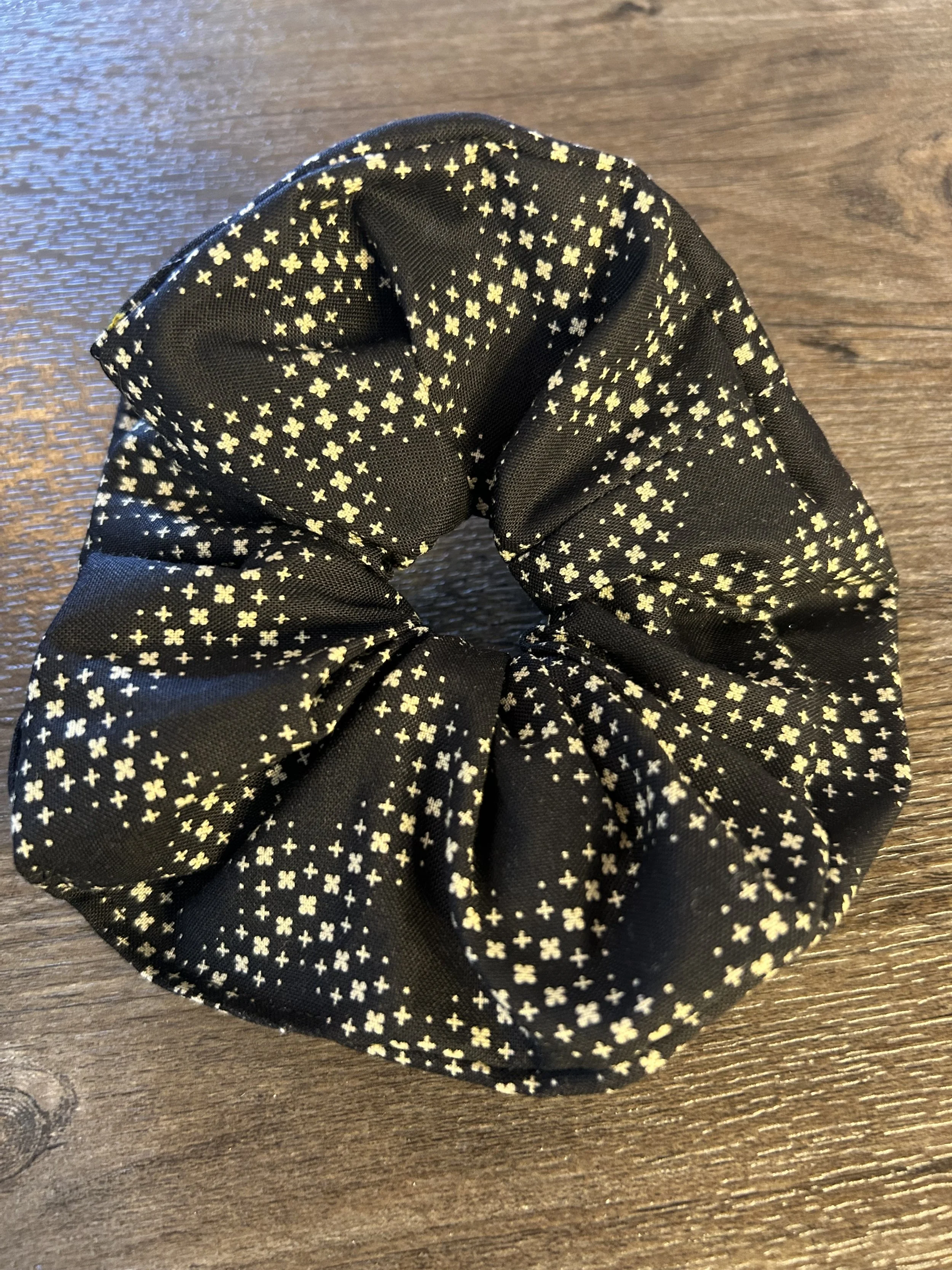Handmade Black and Cream Star Scrunchie | Cotton Hair Scrunchie | Soft, Durable & Machine Washable