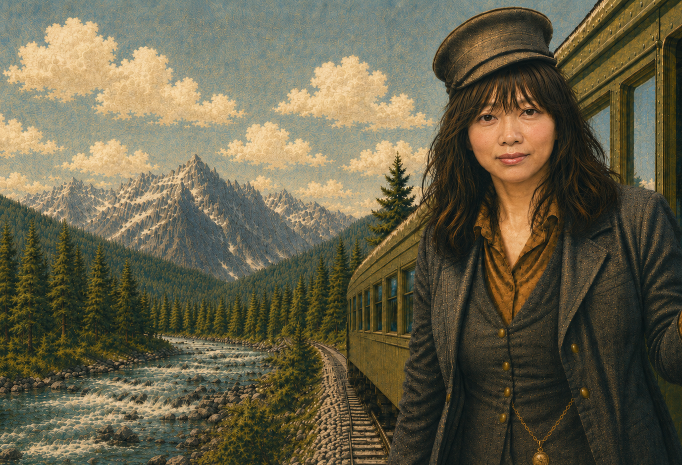 Ninna Amora as conductor at the train door