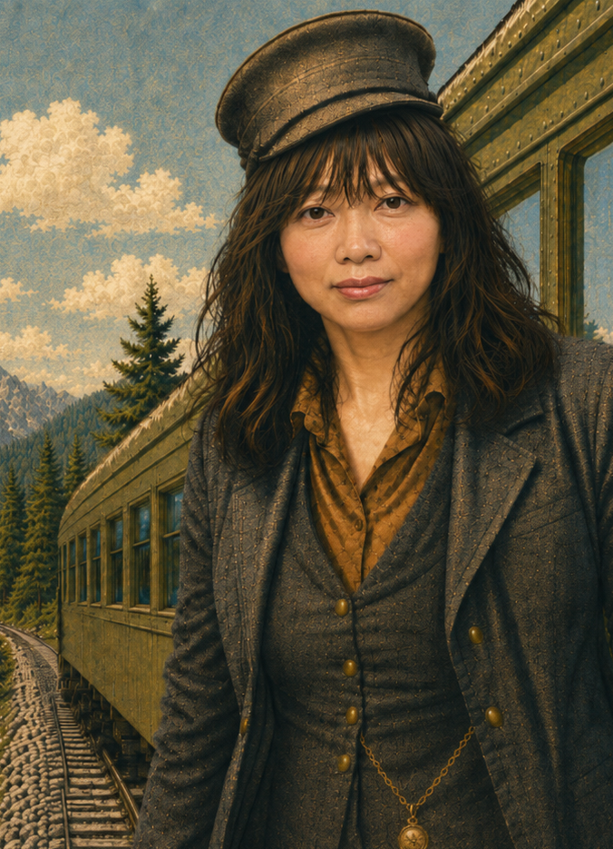 Ninna Amora as conductor at the train door