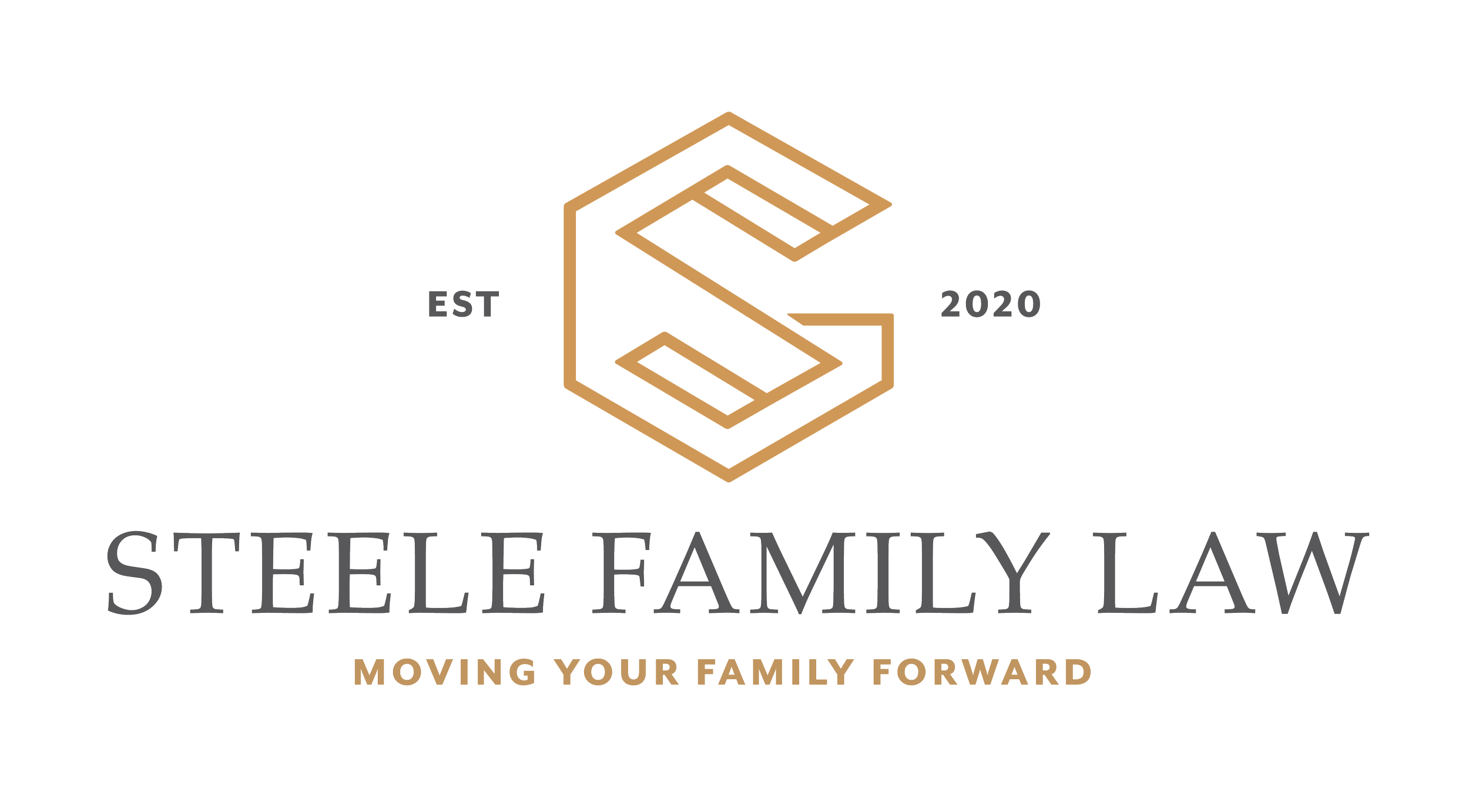 Logo for Steele Family Law, established in 2020, with a stylized 'S' design and the slogan 'Moving Your Family Forward'.