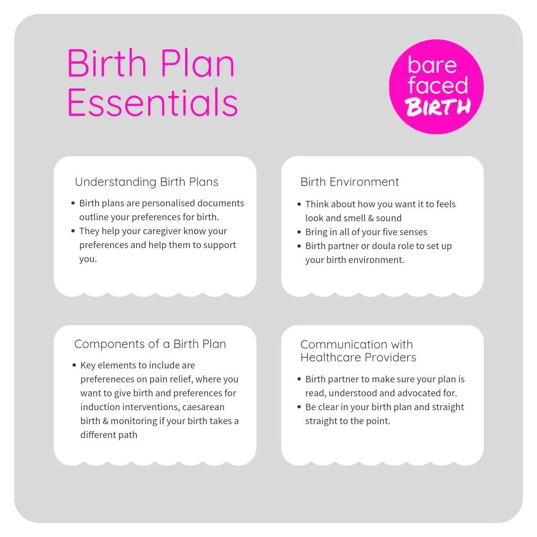 BIRTH PLAN ESSENTIALS 

Birth Plans are one way of finding out all your options when it comes to birth (along with doing a hypnobirthing birth preparation course!) 

Even if you would rather go with the flow, you will still be asked to make birth dec
