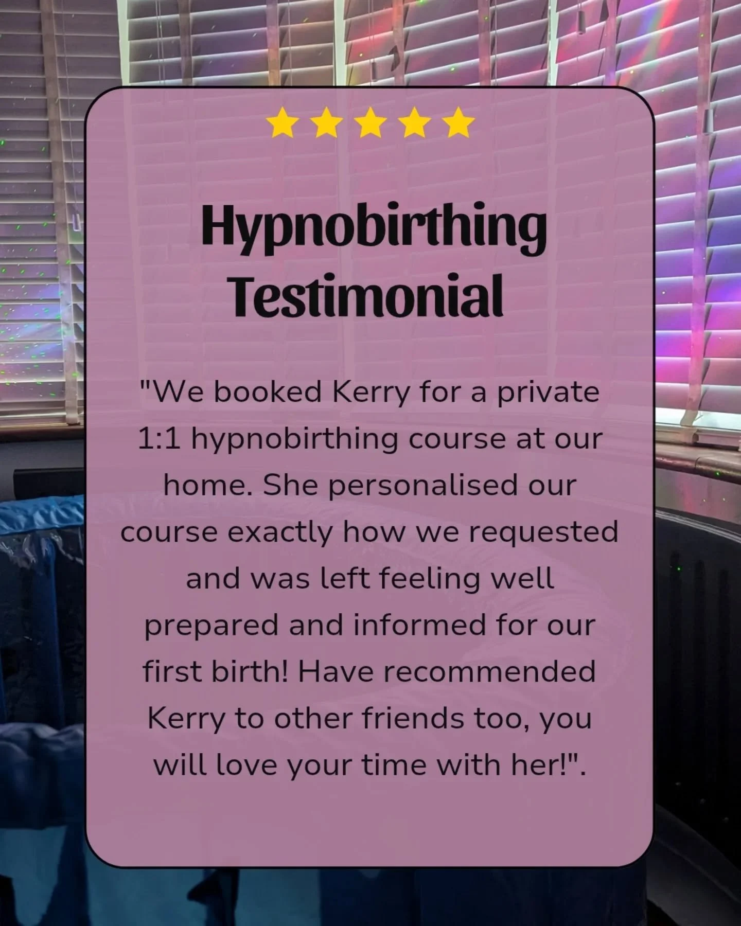 HYPNOBIRTHING REVIEW ✨

One of the things I LOVE about teaching a private hypnobirthing course is making it bespoke to the birth you want to plan for.

The course has evolved over the years and I am really proud to share it to help others.

Private c