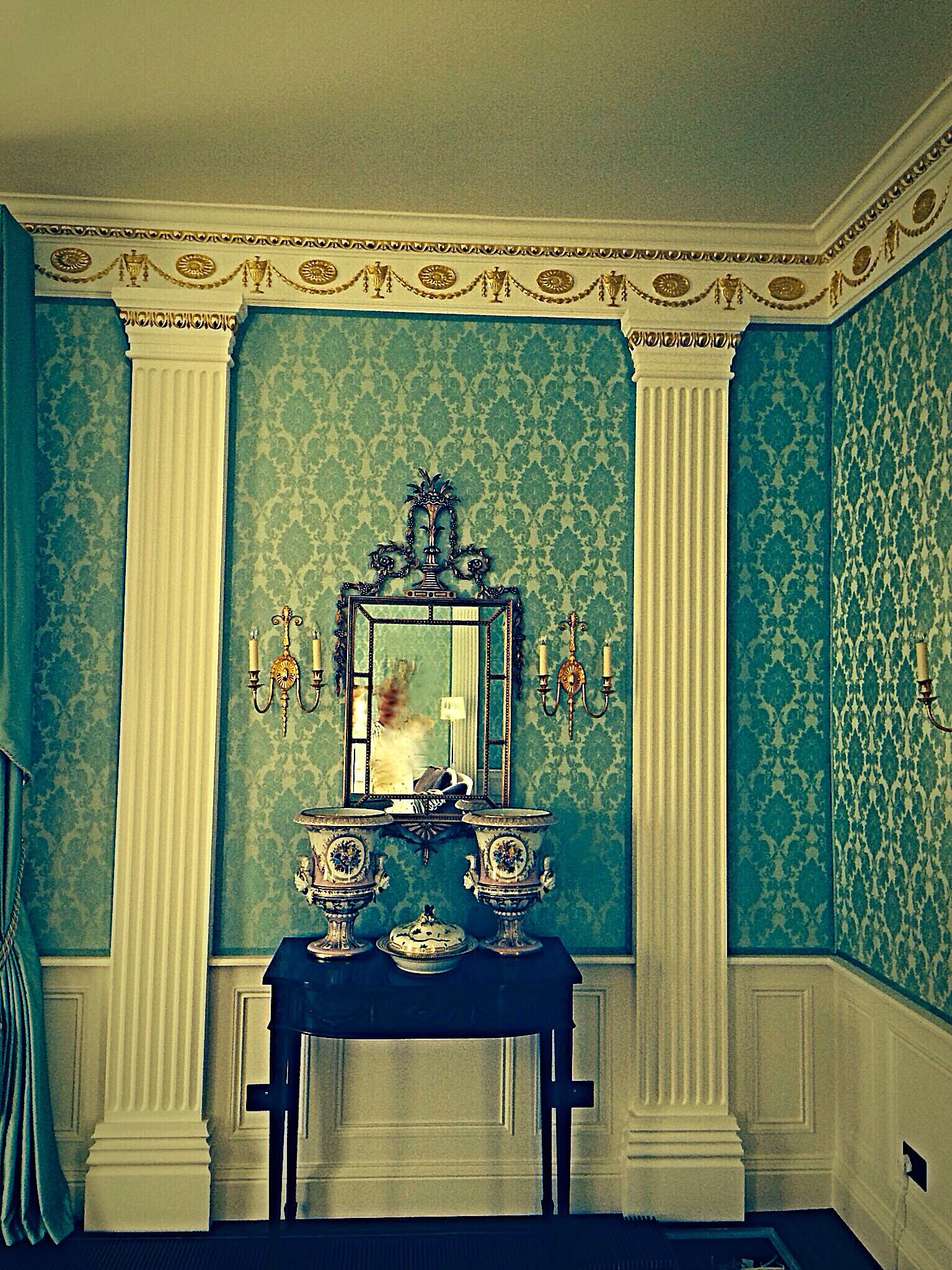 Painted and Gilded Columns, with Silk Wallcovering ............ See the GILDING & DECORATIVE PAINTING section in 'WORK'