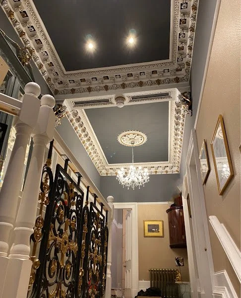 Gilded & Decorated Double Ceiling, with Gilded Ornamental Banister. FINISH 