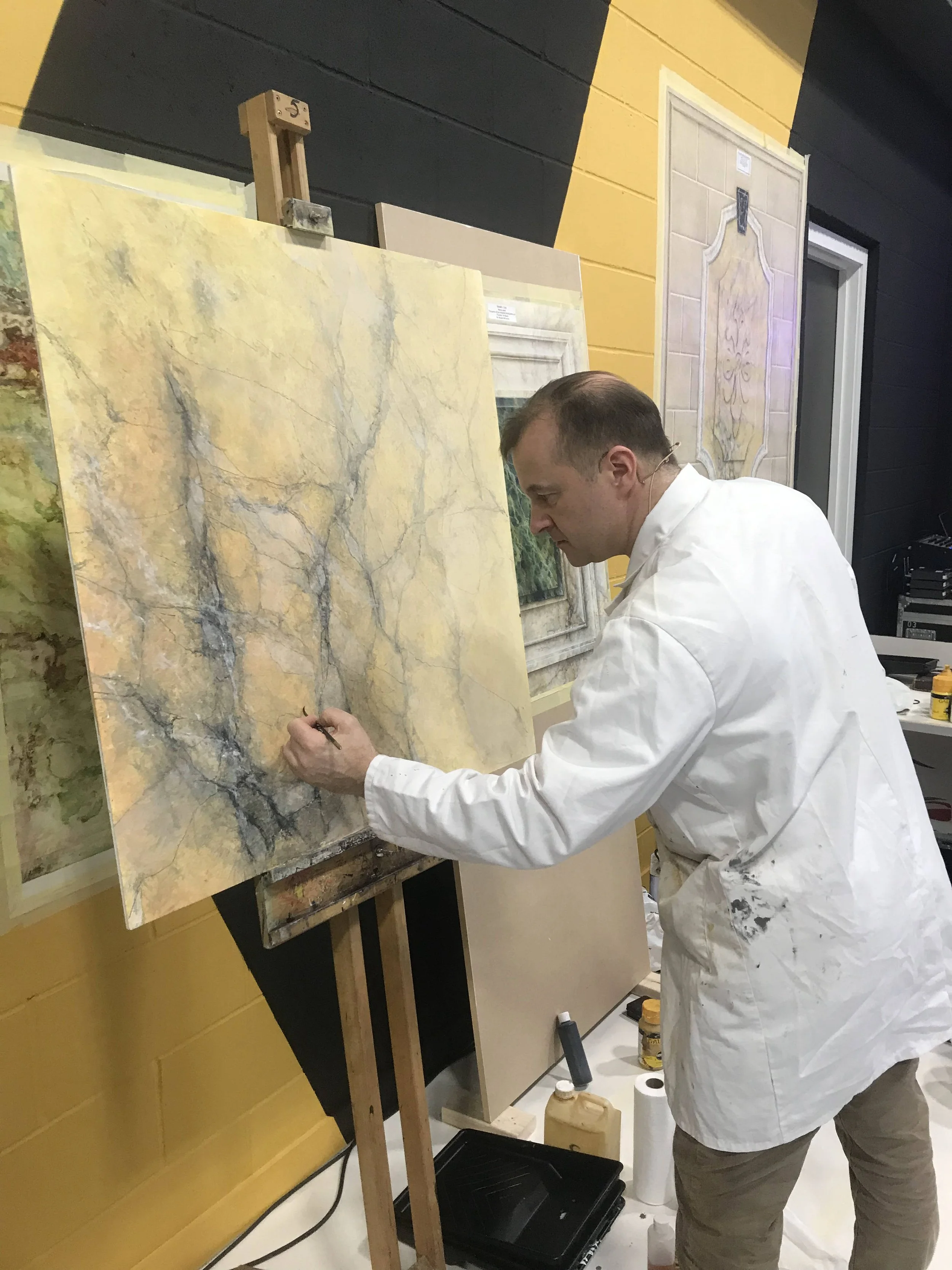 Sienna Marbling Demo. City of Glasgow College. 2019 ......... See the EXHIBITIONS & COURSES section in 'WORK'