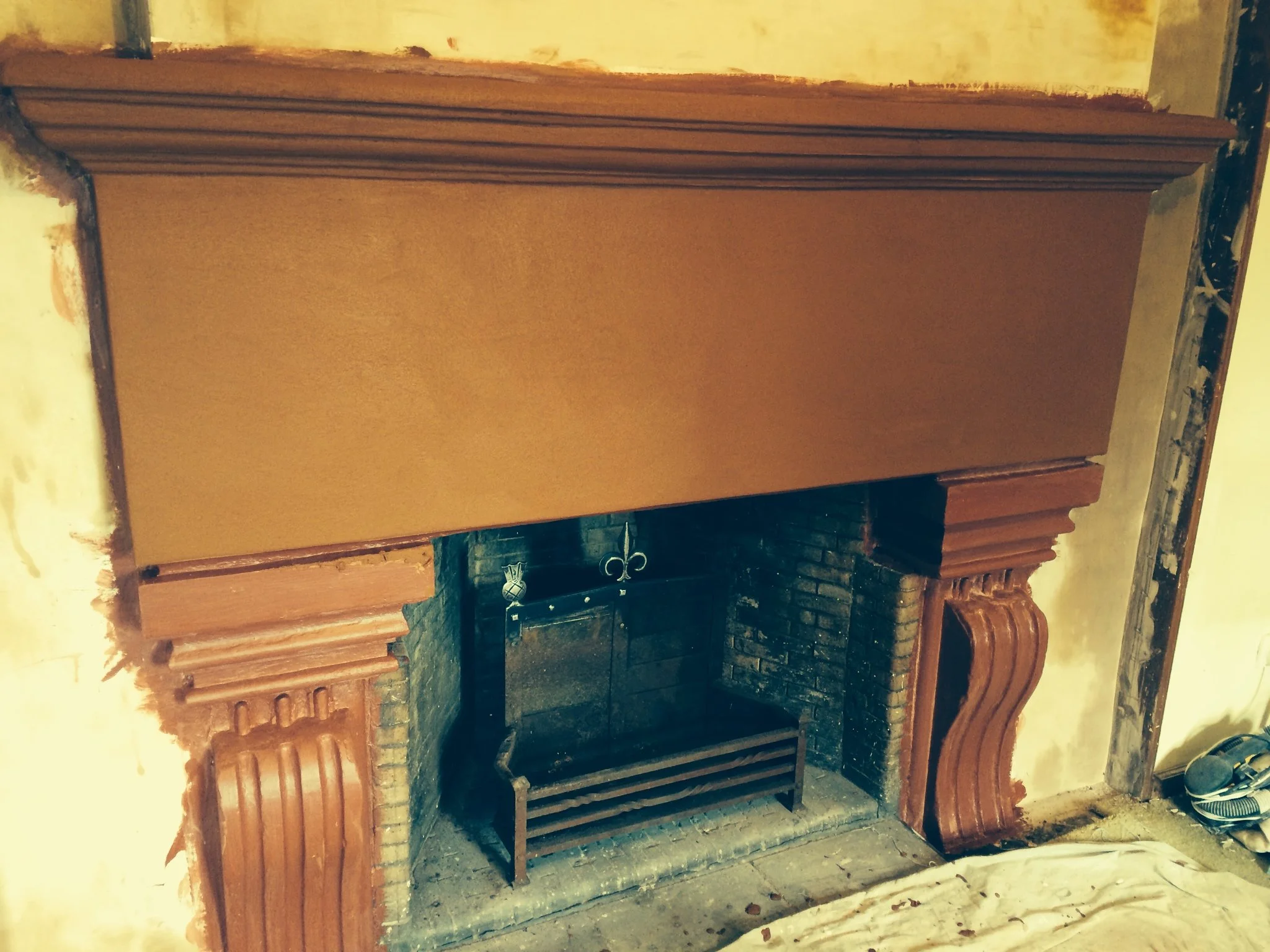I then coated and smoothed the whole fireplace, with a sandstone repair mortar, commensurate with the original sandstone.