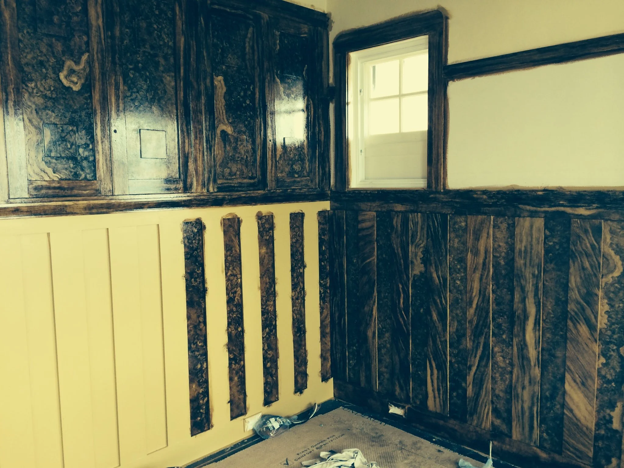 Art Deco panelling. Start of main Walnut  figuring.
