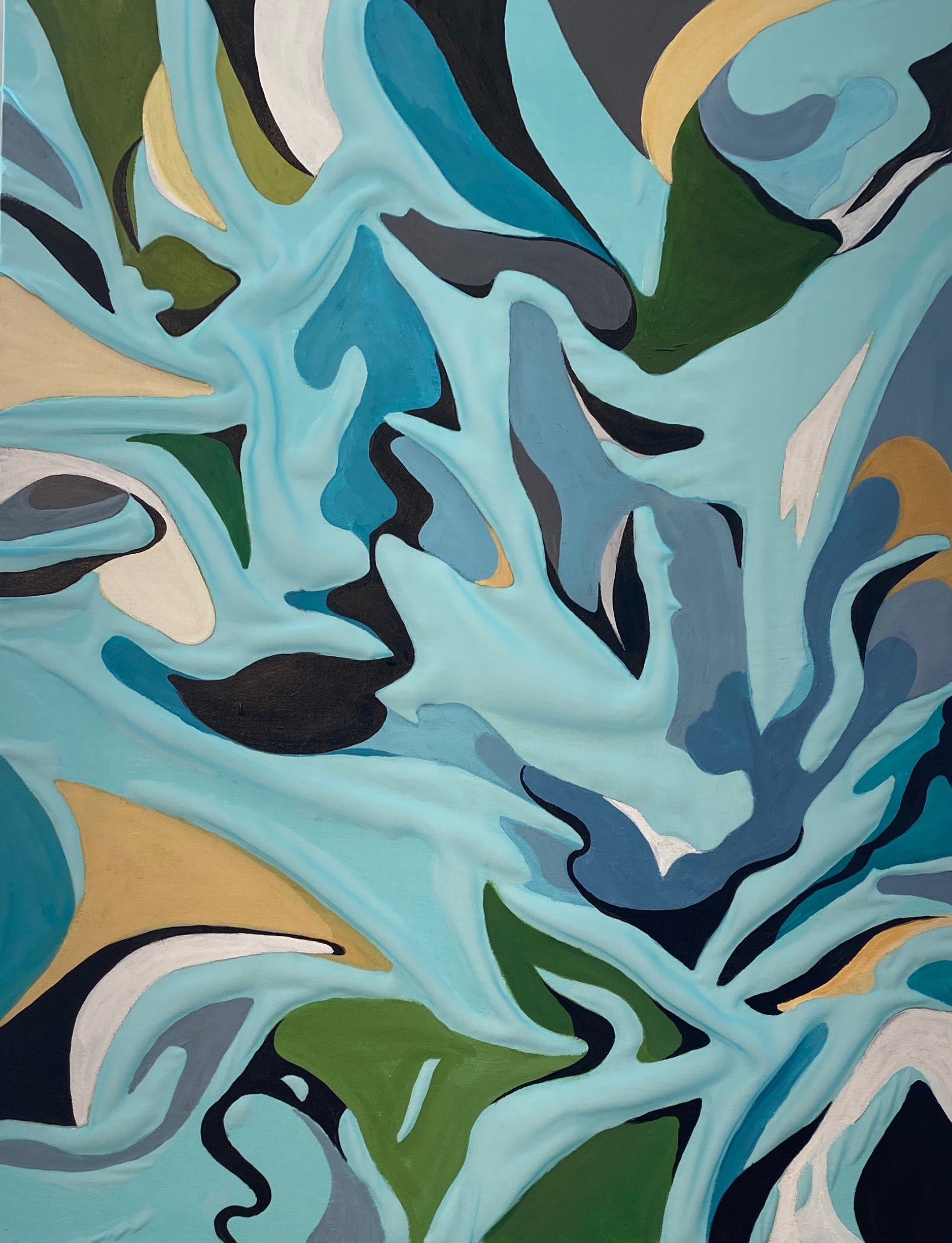 The Blue Path, 40 x 30", fabric and acrylic on canvas