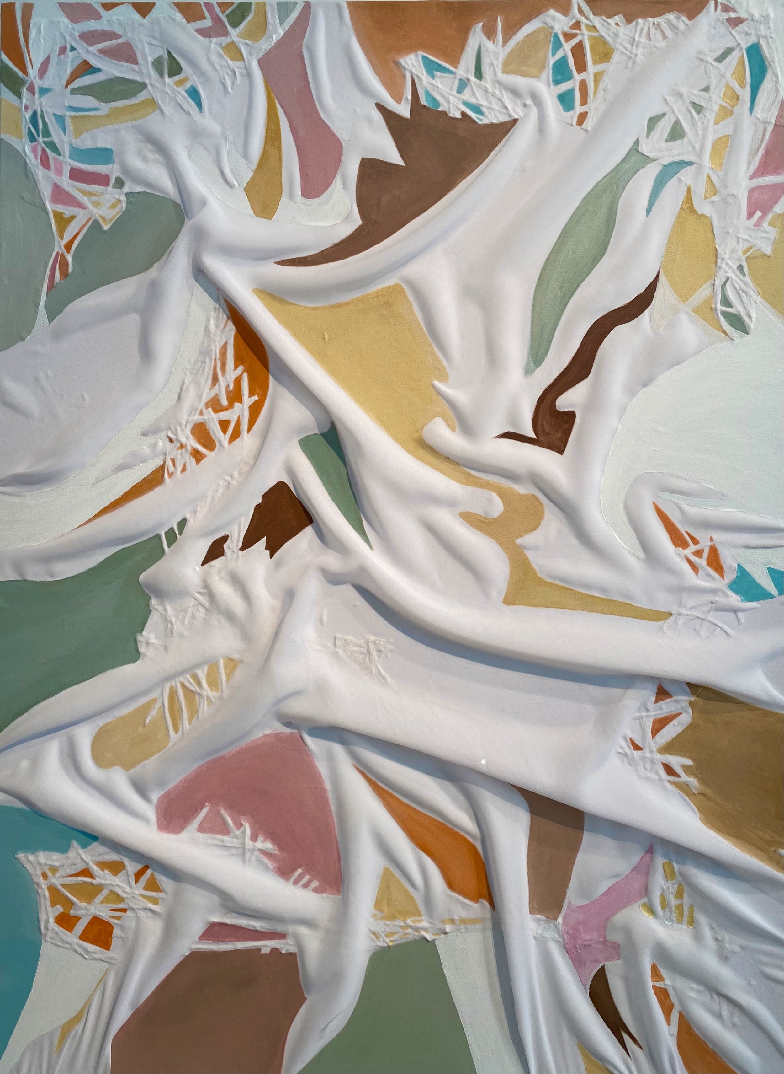 Wrapped with Lace, 40 x 30", fabric and acrylic on canvas