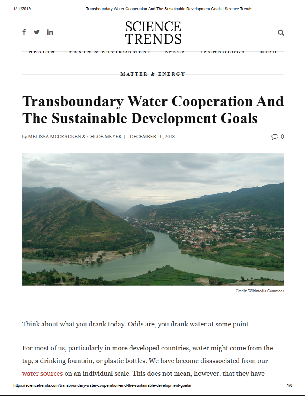 Transboundary Water Cooperation and The Sustainable Development Goals