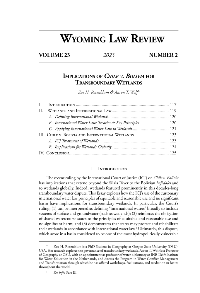 Implications of Chile v. Bolivia for transboundary wetlands