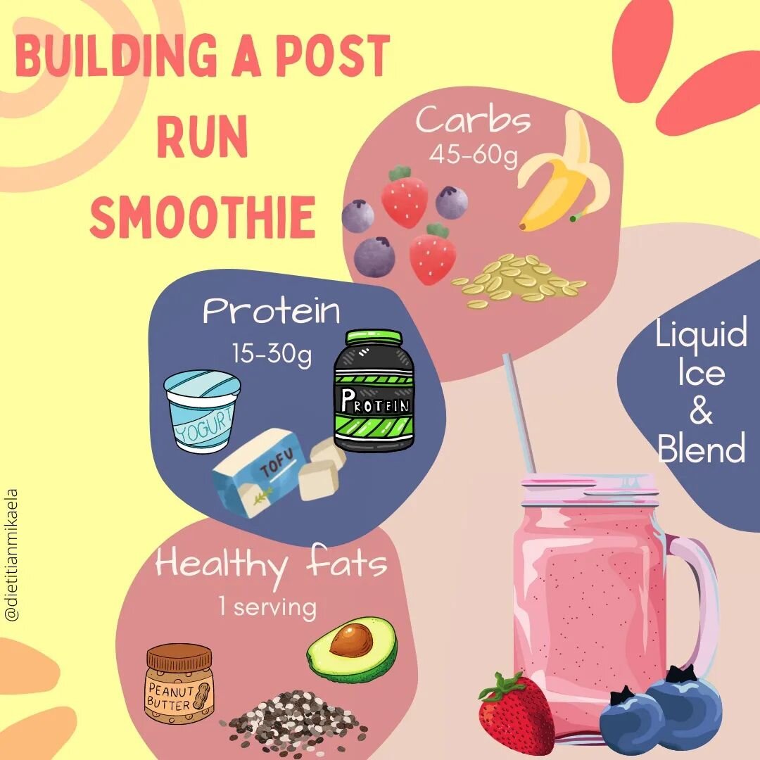 Boosting up your smoothie!
.
Smoothies are a great post run/activity snack option! But are yours subpar and not up to snuff?
.
Using smoothies for a meal or recovery snack you want to male sure you have the MAIN 4!
.
1. Protein - muscle recovery
2. C