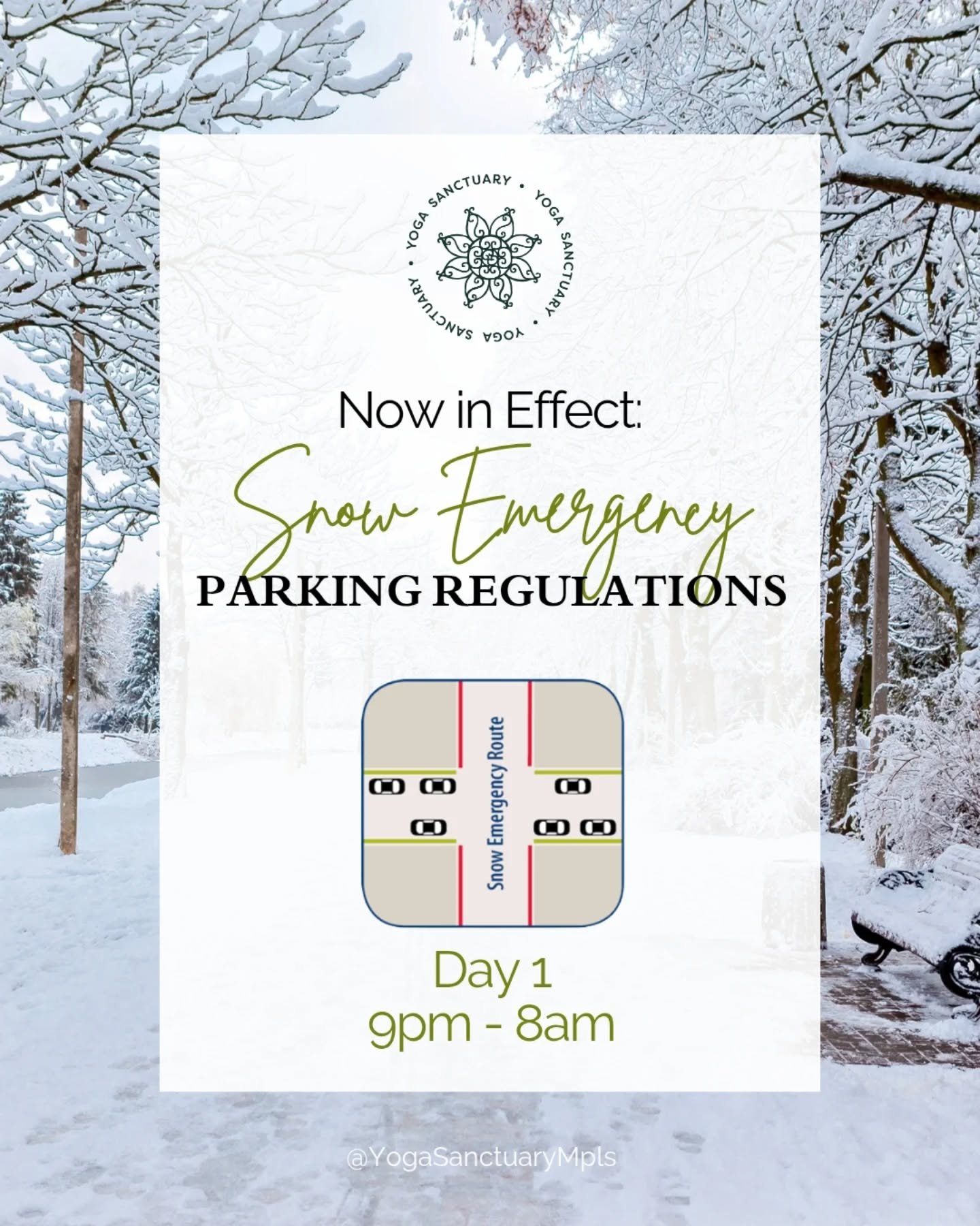 Yoga in a snow emergency hits different 😌❄️✨

If you're planning to join us for some yoga in-studio, here's some reminders for snow emergency parking.

Or if you're looking to stay home, you can always join class by registering for the 'at-home' opt