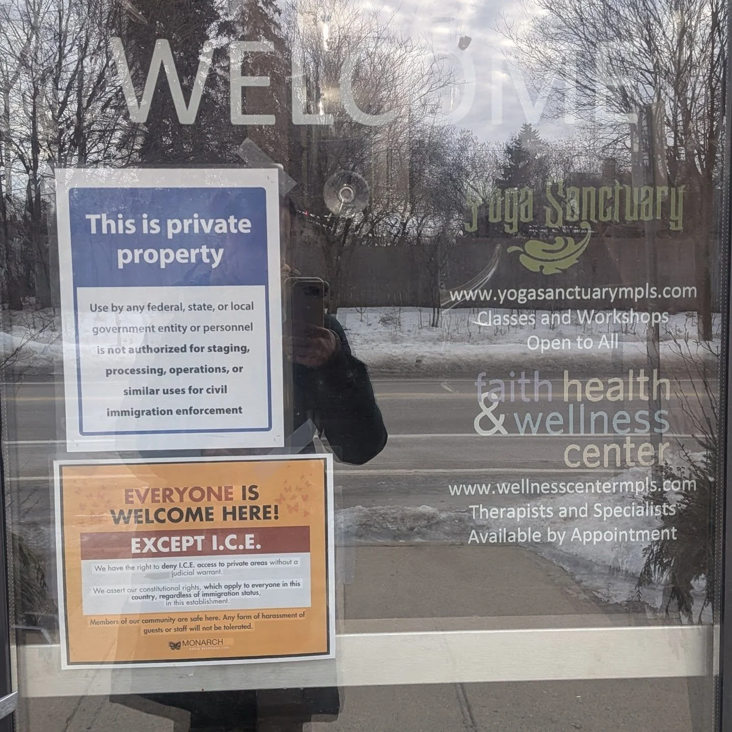 In case you wondered where we stand... 
ICE OUT! 

Our mission is to bring accessible, holistic, yoga to support individual and collective liberation. 

Because we belong to each other. 

Community care IS self care. 

🤟

(((All studio classes conti