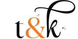 A text treatment logo that shows 't' then '&' then 'k'. The & is orange, the other letters are black. Small stars appear above the '&' and at the end of the 'k'