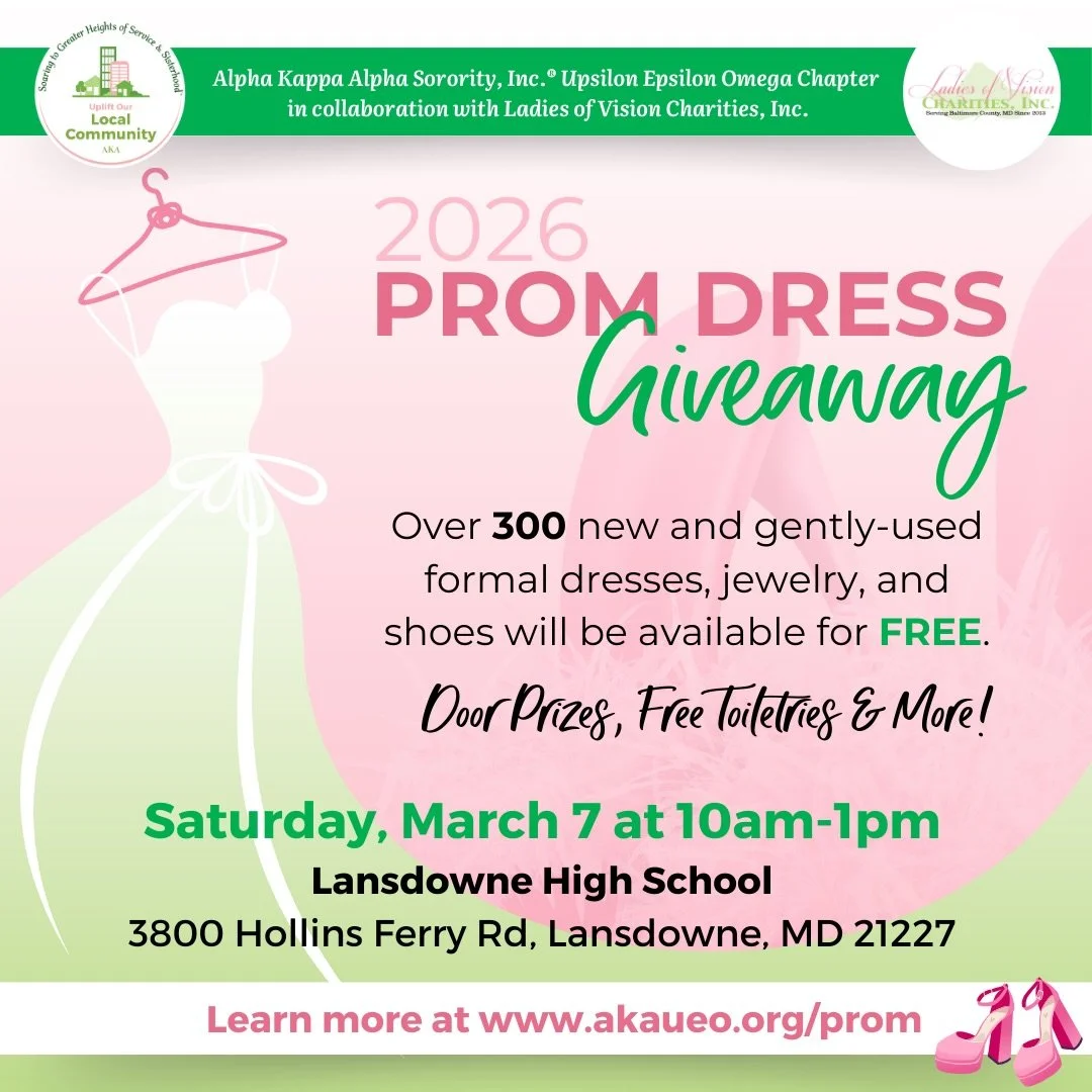 The Prom Dress Giveaway is back! Alpha Kappa Alpha Sorority, Inc.&reg; Upsilon Epsilon Omega Chapter in collaboration with Ladies of Vision Charities, Inc. will be hosting a fun and free shopping event for young ladies. We will have over 300 formal d