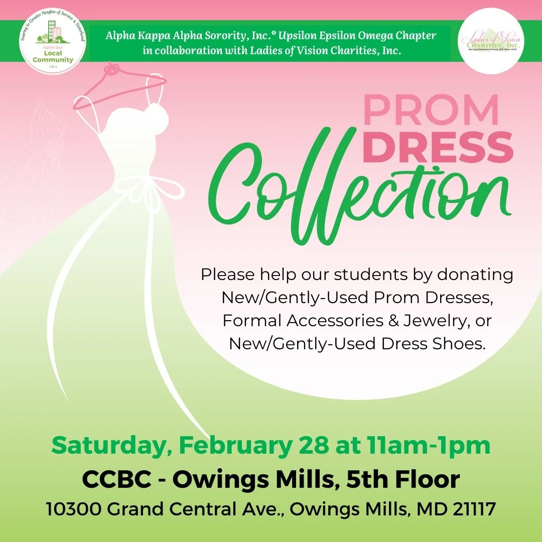 Alpha Kappa Alpha Sorority, Inc.&reg; Upsilon Epsilon Omega Chapter and Ladies of Vision Charities, Inc. could use your support! We&rsquo;re collecting new/gently used prom dresses and shoes for our upcoming Prom Dress Giveaway. Please consider donat