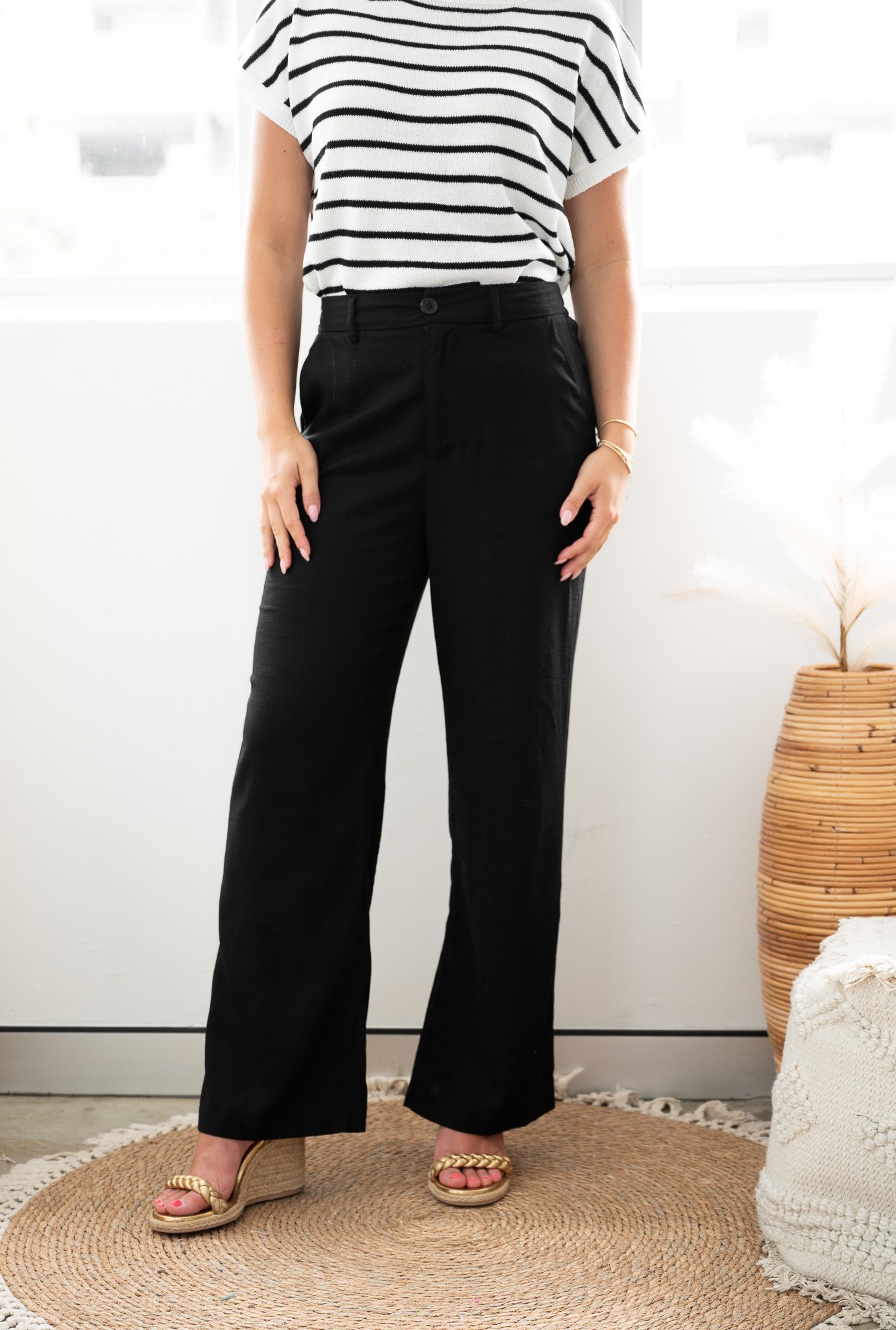 Code: P6245K | Black, Navy & Beige | 8-18 | Linen/ Viscose