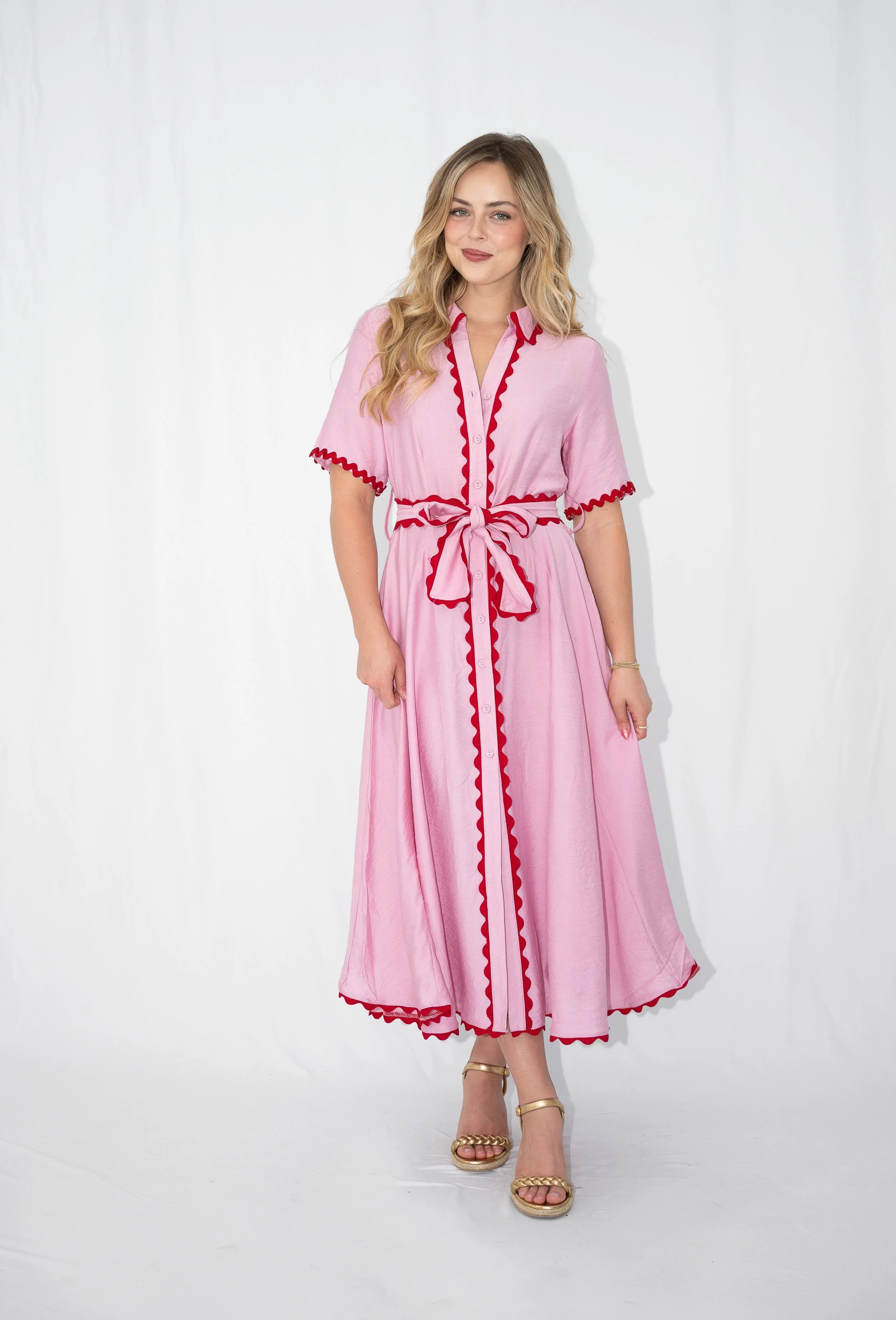 Code: D9212-5 | Green & Pink | 8-18 | Viscose blend | ric rac detail