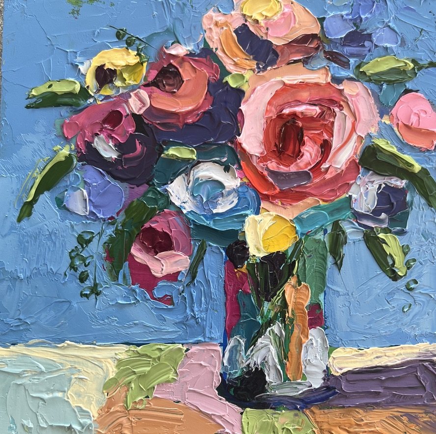 "Floral Explosion", 6 x 6, oil on board, $150