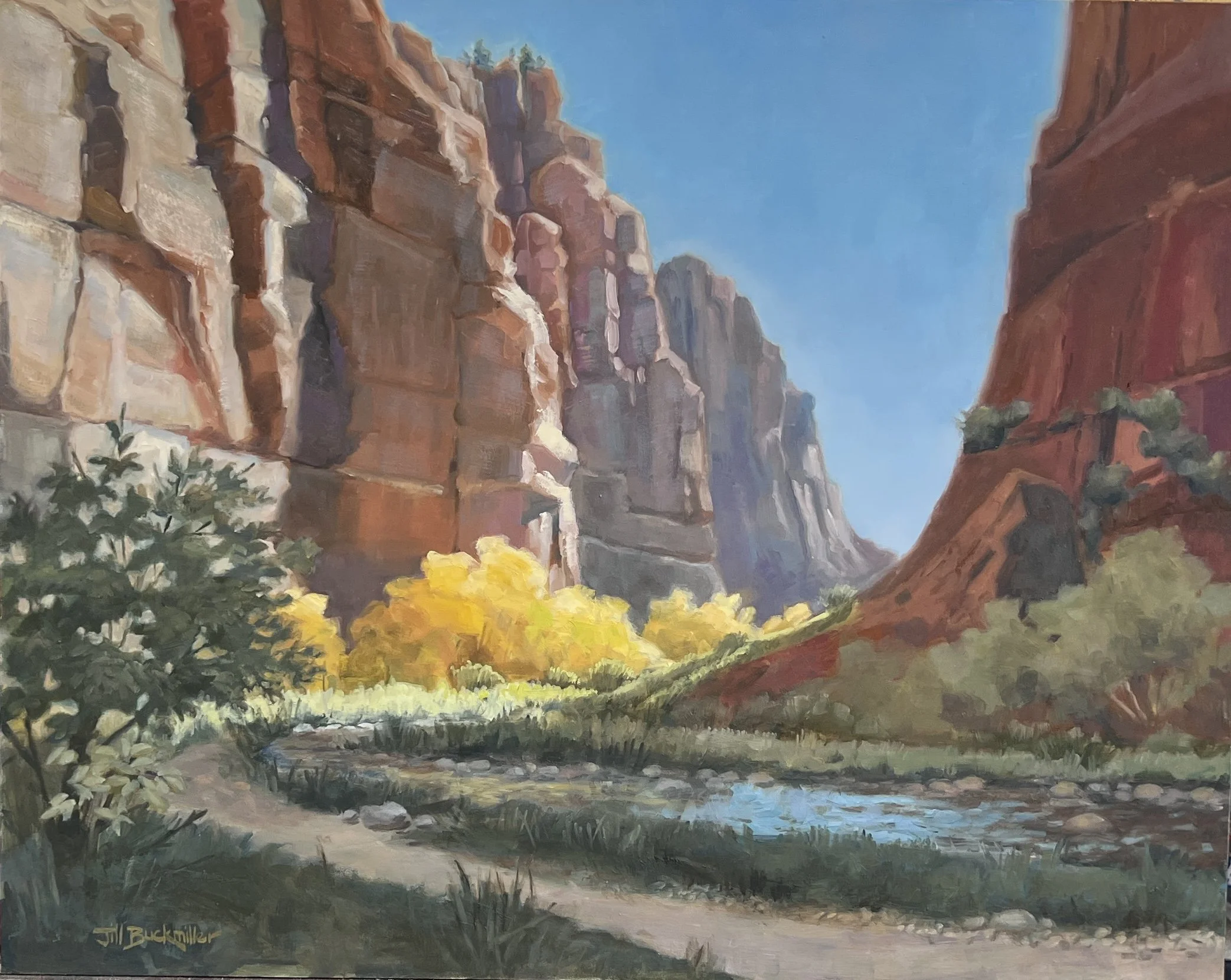 "Riverwalk: Zions Canyon", 12 x 16, oil on board, framed, $895