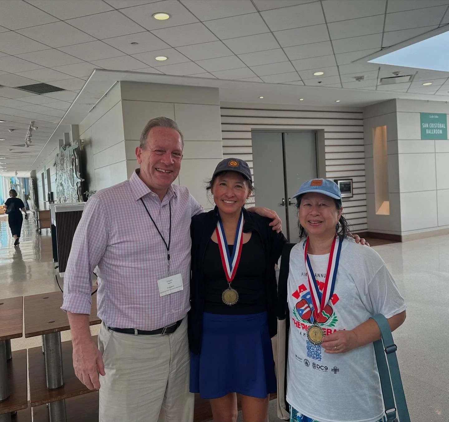 This morning at the first pickleball tournament at the annual SOMOS New York legislative conference in Puerto Rico, St. Vartan Park pickleball's own Betty Ng (center) won the gold - solo and with doubles partner Liz Ouyang , here with @stvartanpark's