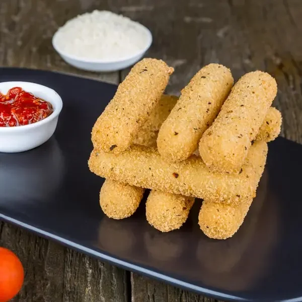  
 MOZZARELLA STICKS 
 
8 mozzarella sticks coated in a seasoned crumb, served w/ house tomato chutney.