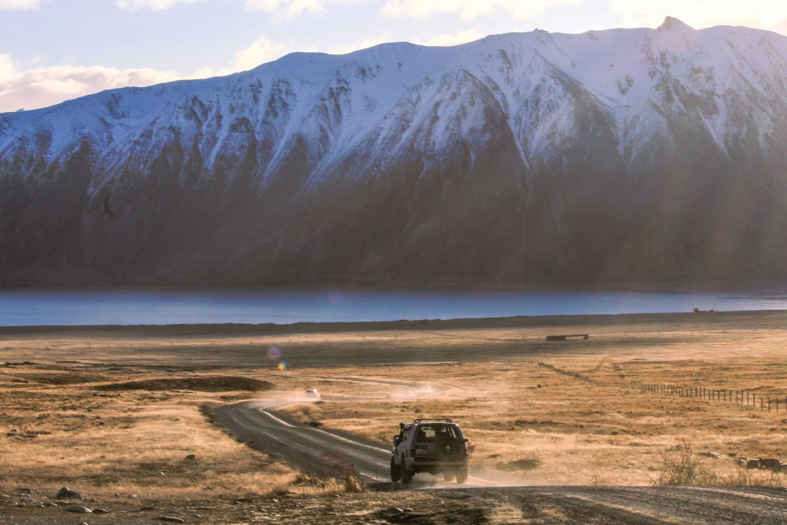 Golden tussock plains and Southern Alps in the Mackenzie Country high country