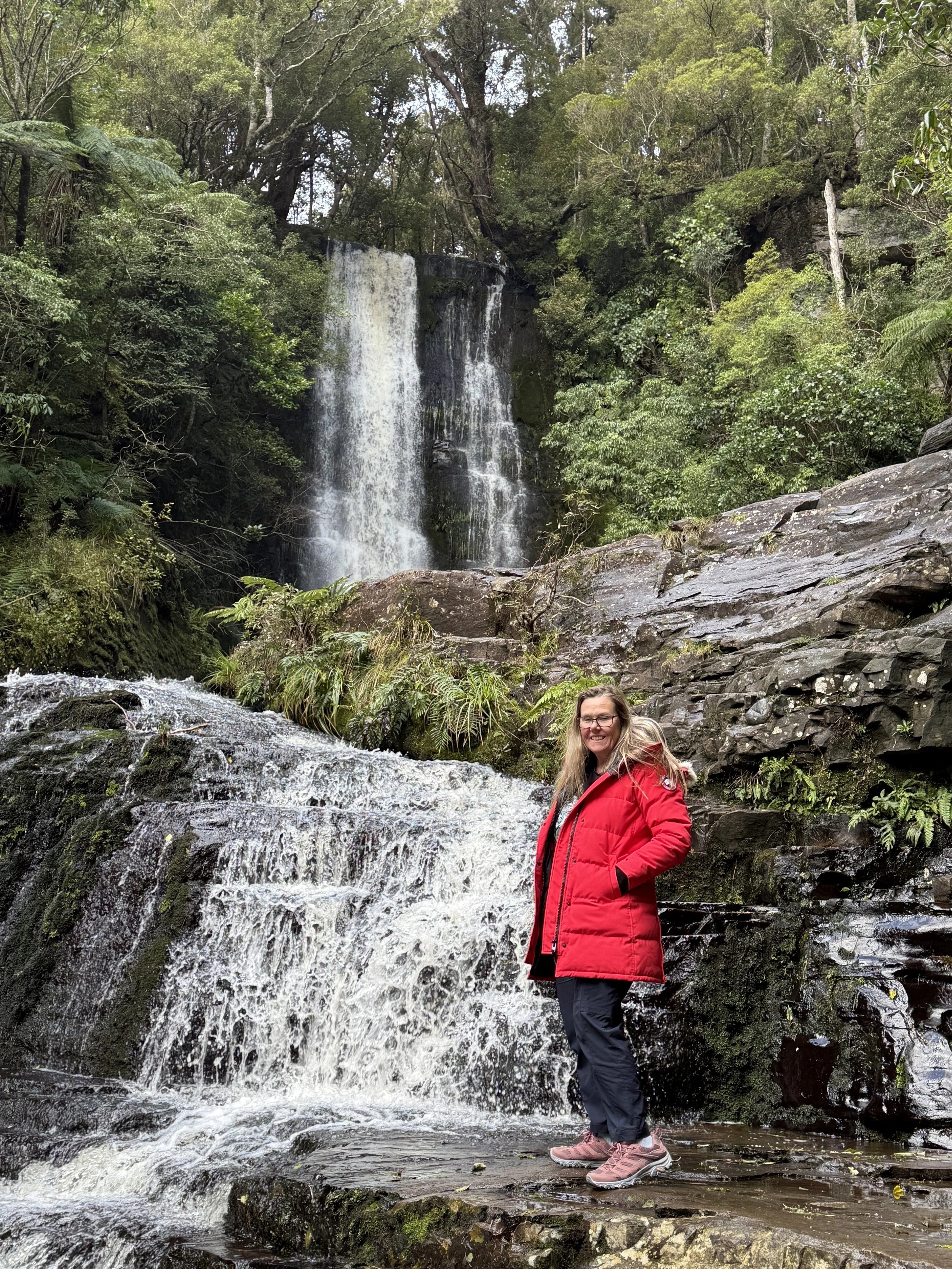 Kathy at Mclean Falls in the Catlins