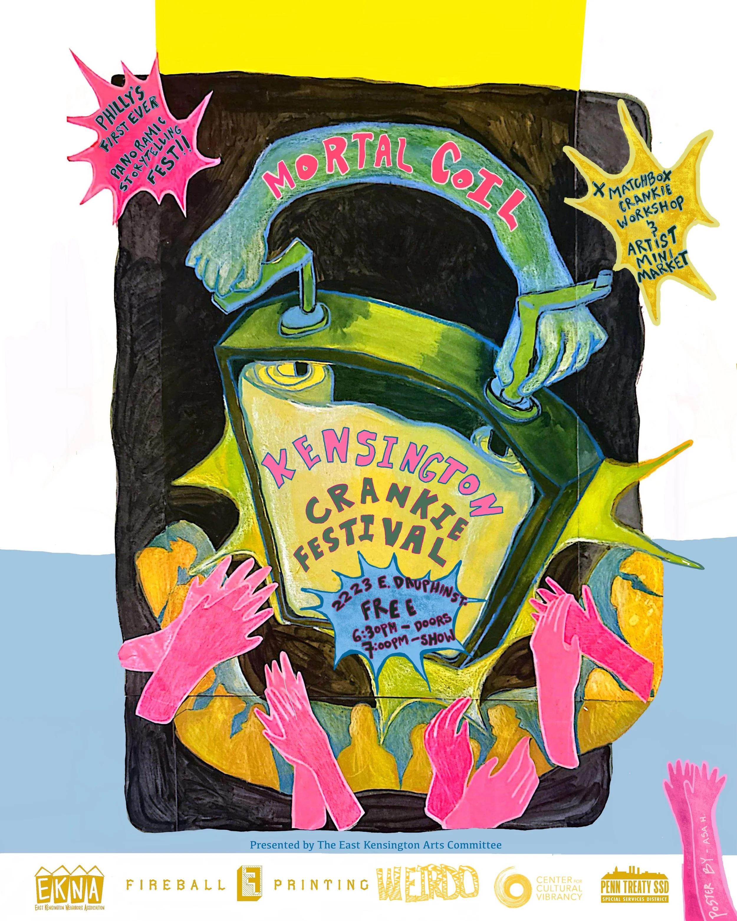 We are all wound up to invite you to Philly&rsquo;s first-ever Crankie Festival, an evening of storytelling in scrolling panoramic art with live music and song! 
Come out for a head-turning, soul-feeding time with our sublime line up of artists:

Mad