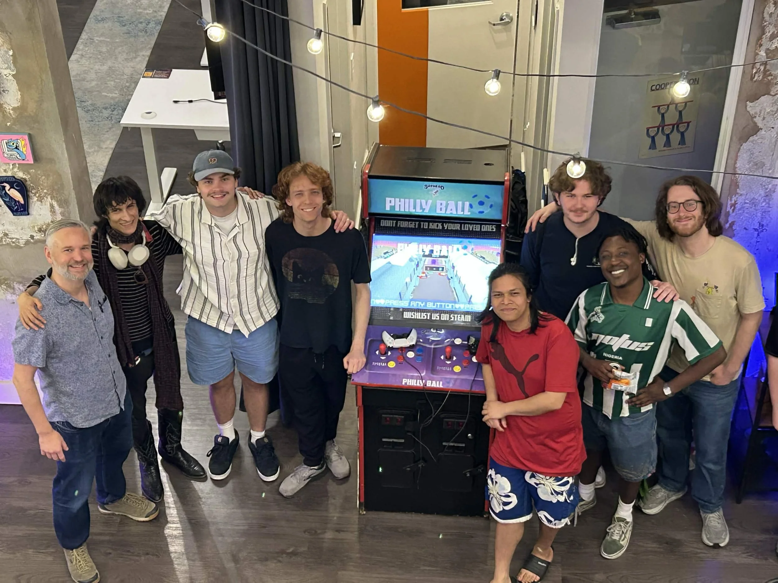 The Philly Ball cabinet was the result of collaboration across our team, faculty support, and external production partners. We worked with people on woodcutting, side panel painting, and physical finishing to make sure the cabinet functioned well and