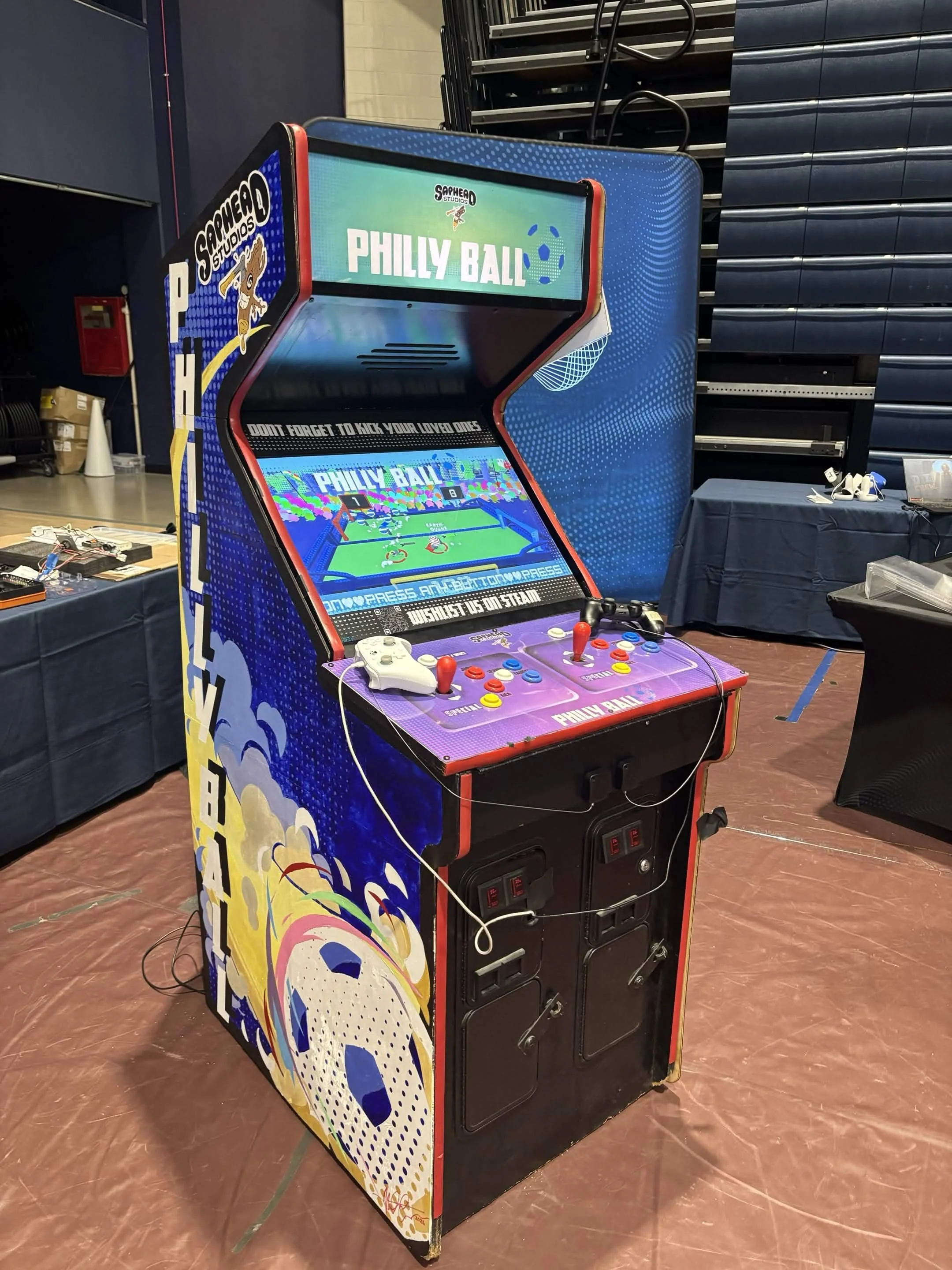 We transformed Philly Ball from a Unity multiplayer game into a custom arcade cabinet built for live events and venue activations. The cabinet combined our game design work with physical production, visual branding, and hardware considerations to cre