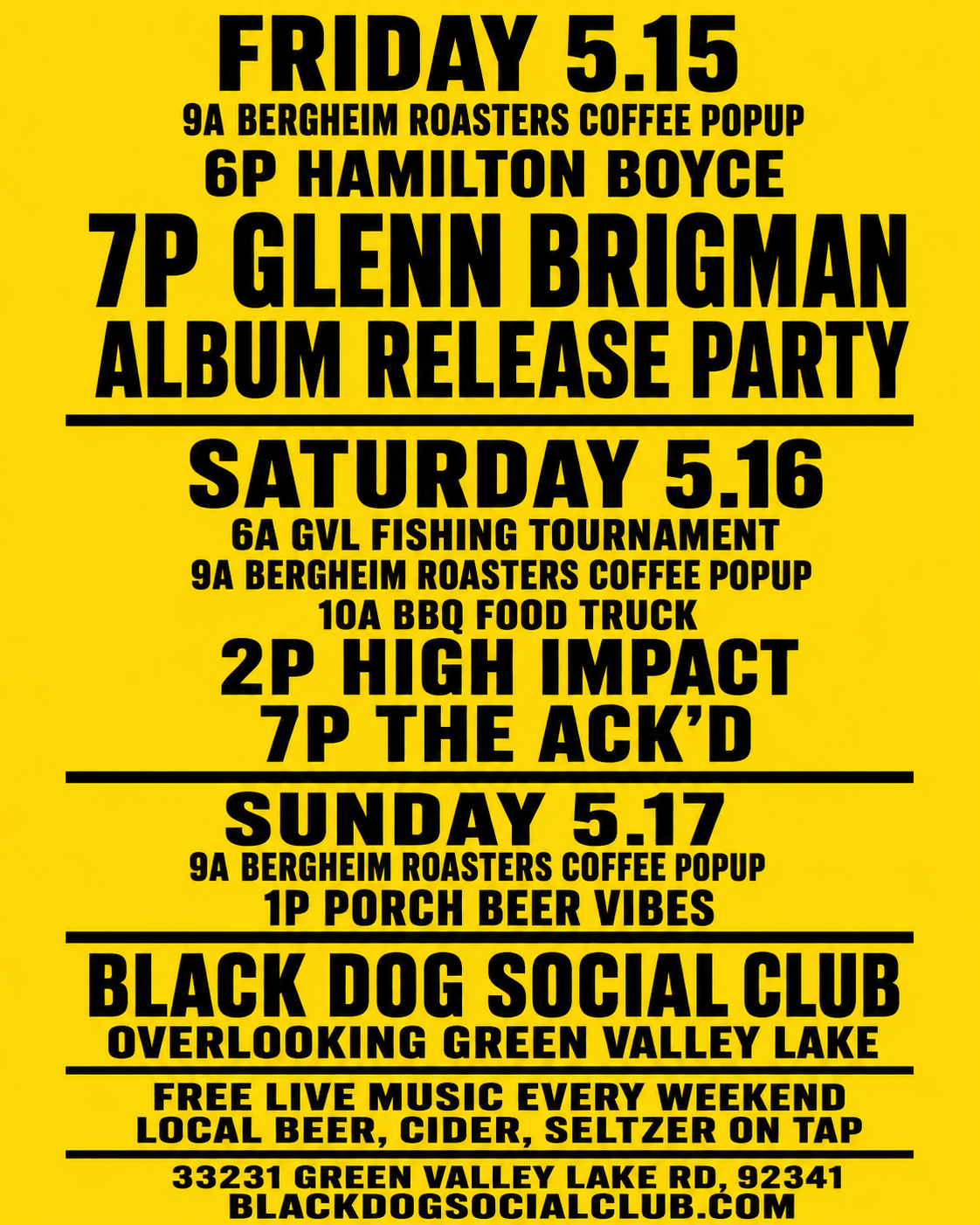 List of weekend events