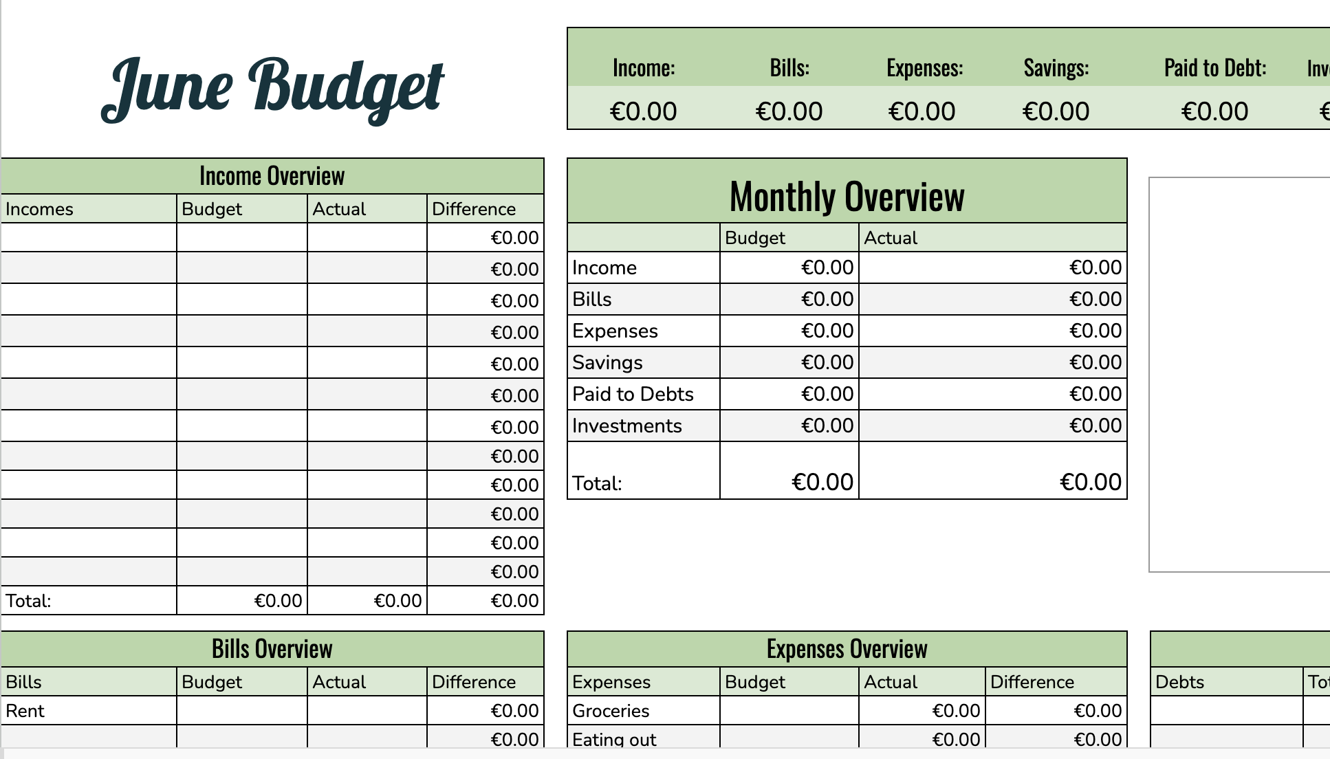 Monthly Budget Template 2.0 EURO