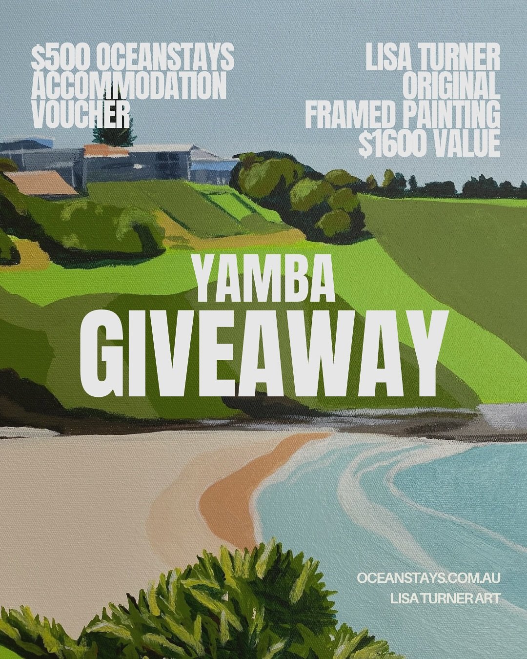 Win the original framed &lsquo;GLORIOUS YAMBA&rsquo; as painted by Lisa Turner during her artist in residency and a $500 Oceanstays accommodation voucher to stay at your choice of property in Yamba and beyond! 

To enter:
1. Like this post
2. Follow 