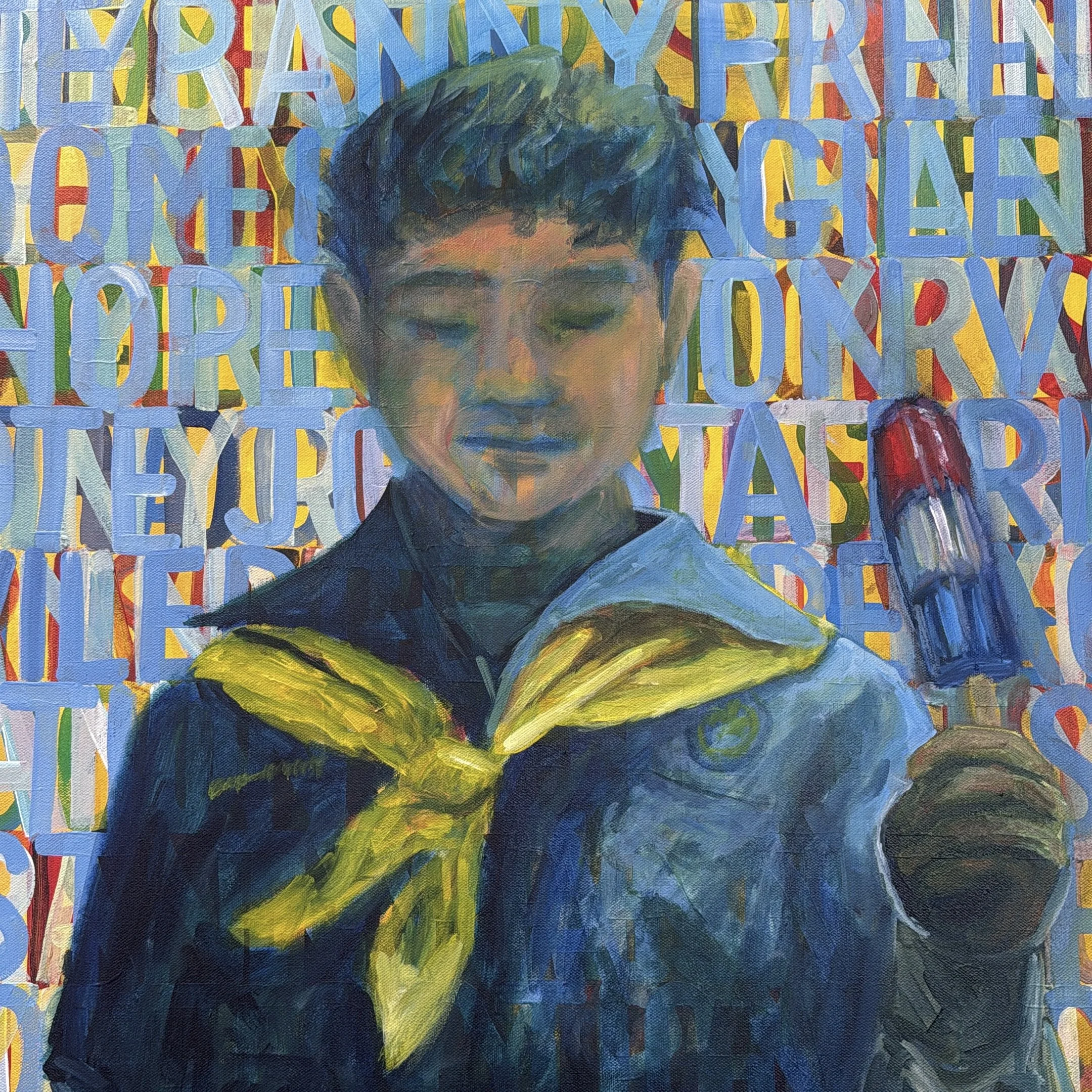 Boy Scout with Bomb Pop, Acrylic on Canvas, 24" x 24"