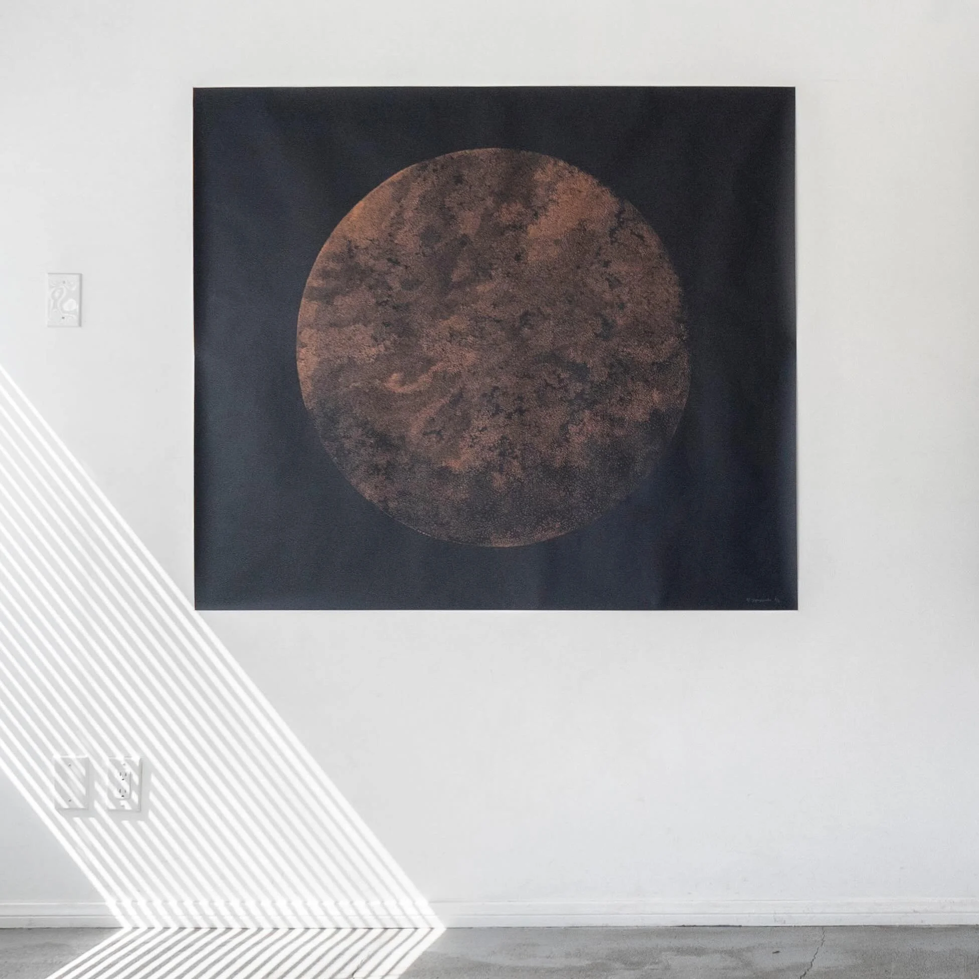 Explore courage: to move forward into the unknown; embracing fear.

Subject: Moon-Courage
Technique: Pointillism
Canvas size: 55.5&rdquo; (w) x 48&rdquo; (h)