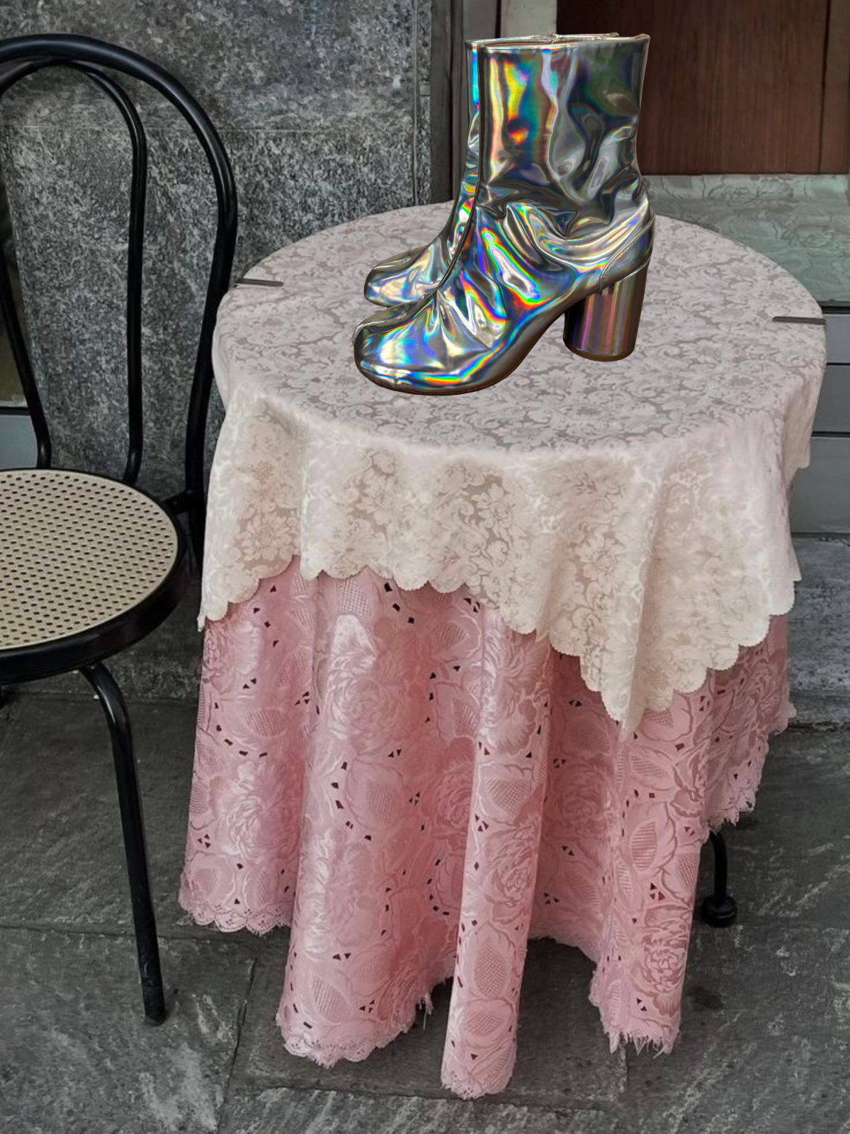 Maison Margiela Tabi ankle boots holographic iridescent, Fall/Winter 2018 — size 38