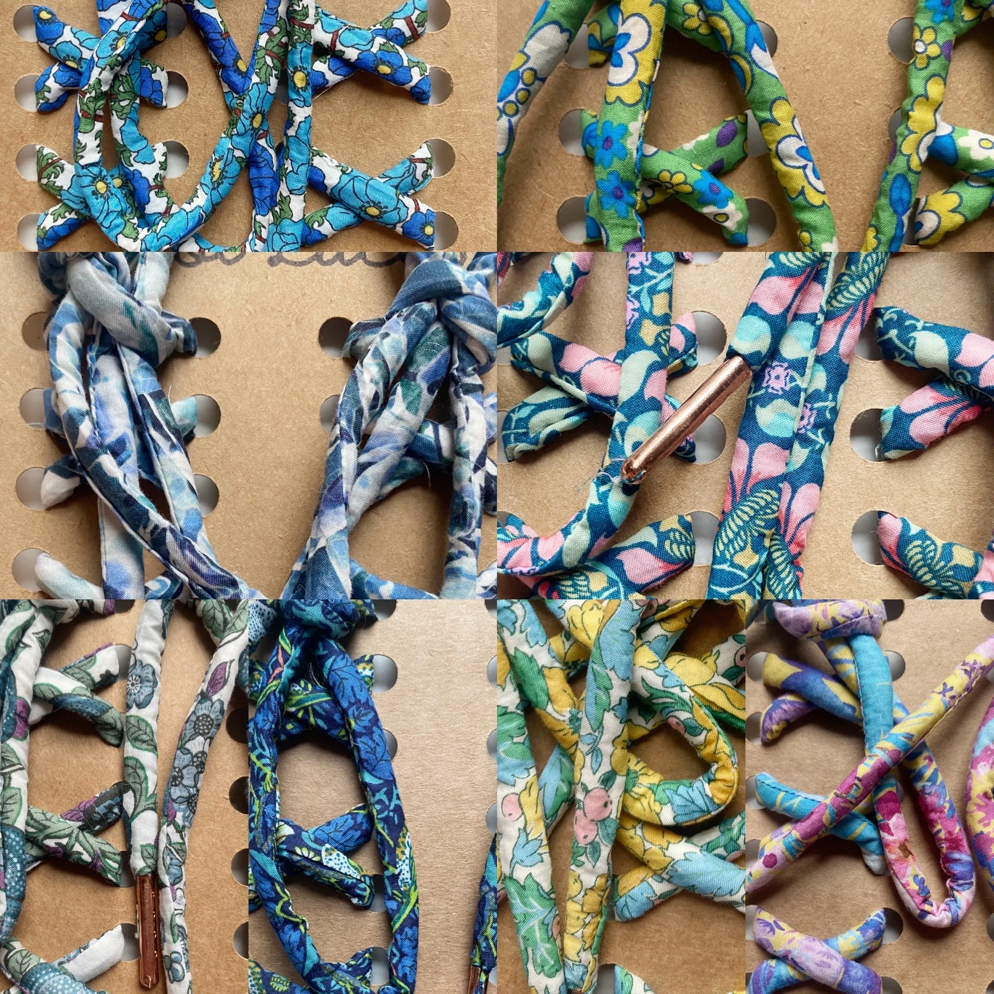 Blue, Green, and Yellow Liberty London Print Corded Bootlaces