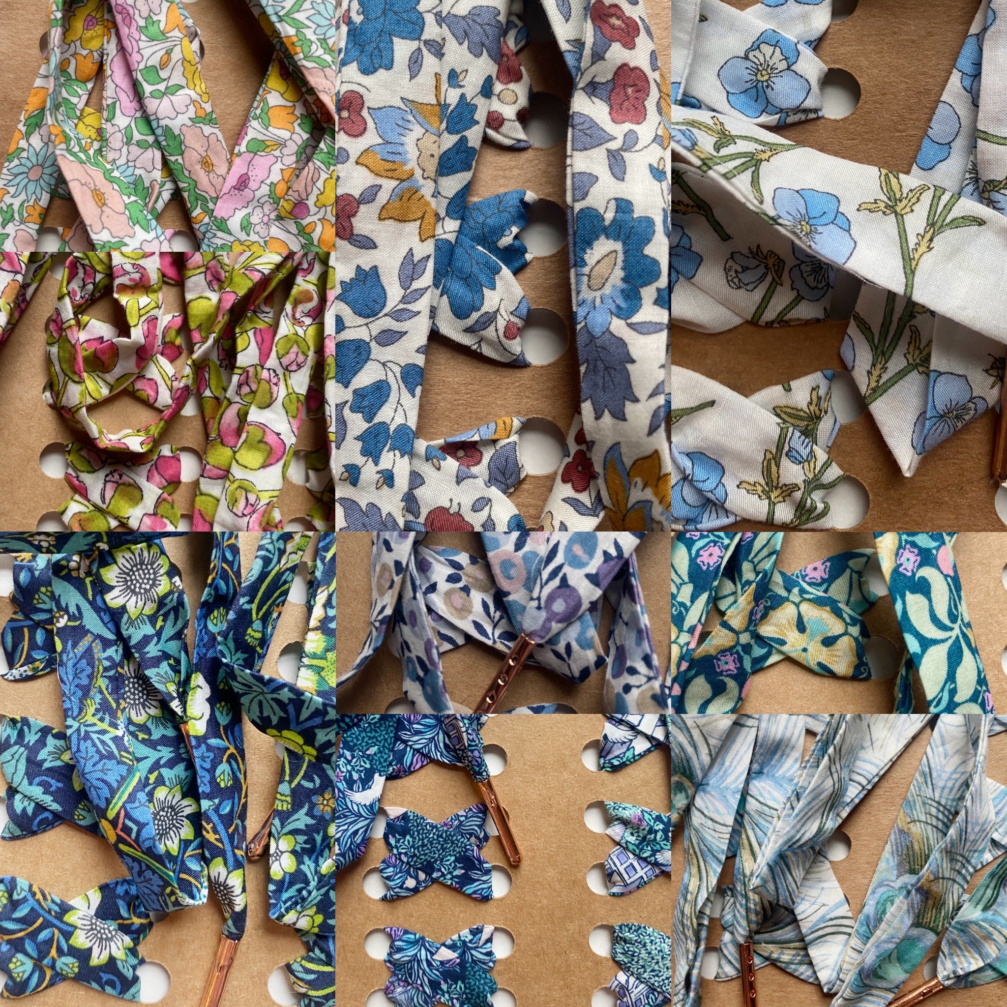 Blue, Green, and Yellow Liberty London Print Ribbon Bootlaces