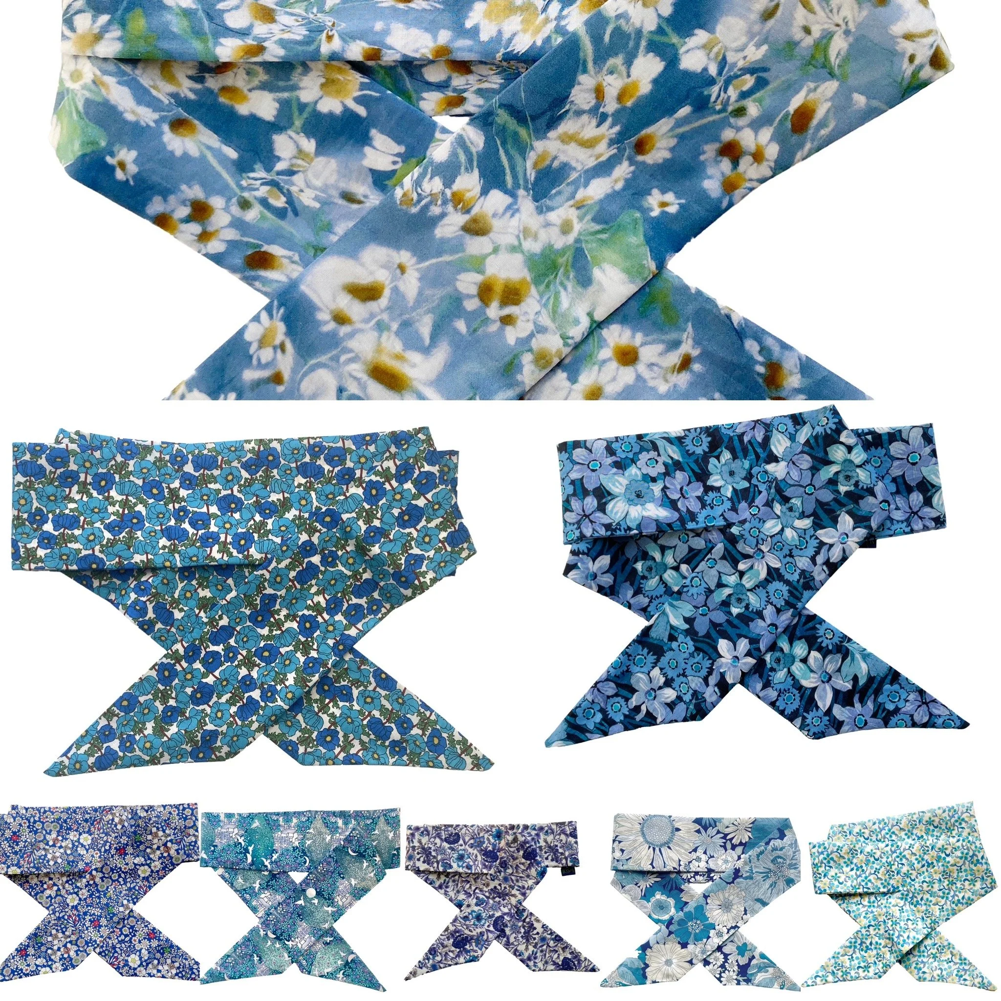 Cool Blues and Green Florals Collection Liberty Print Skinny Scarves