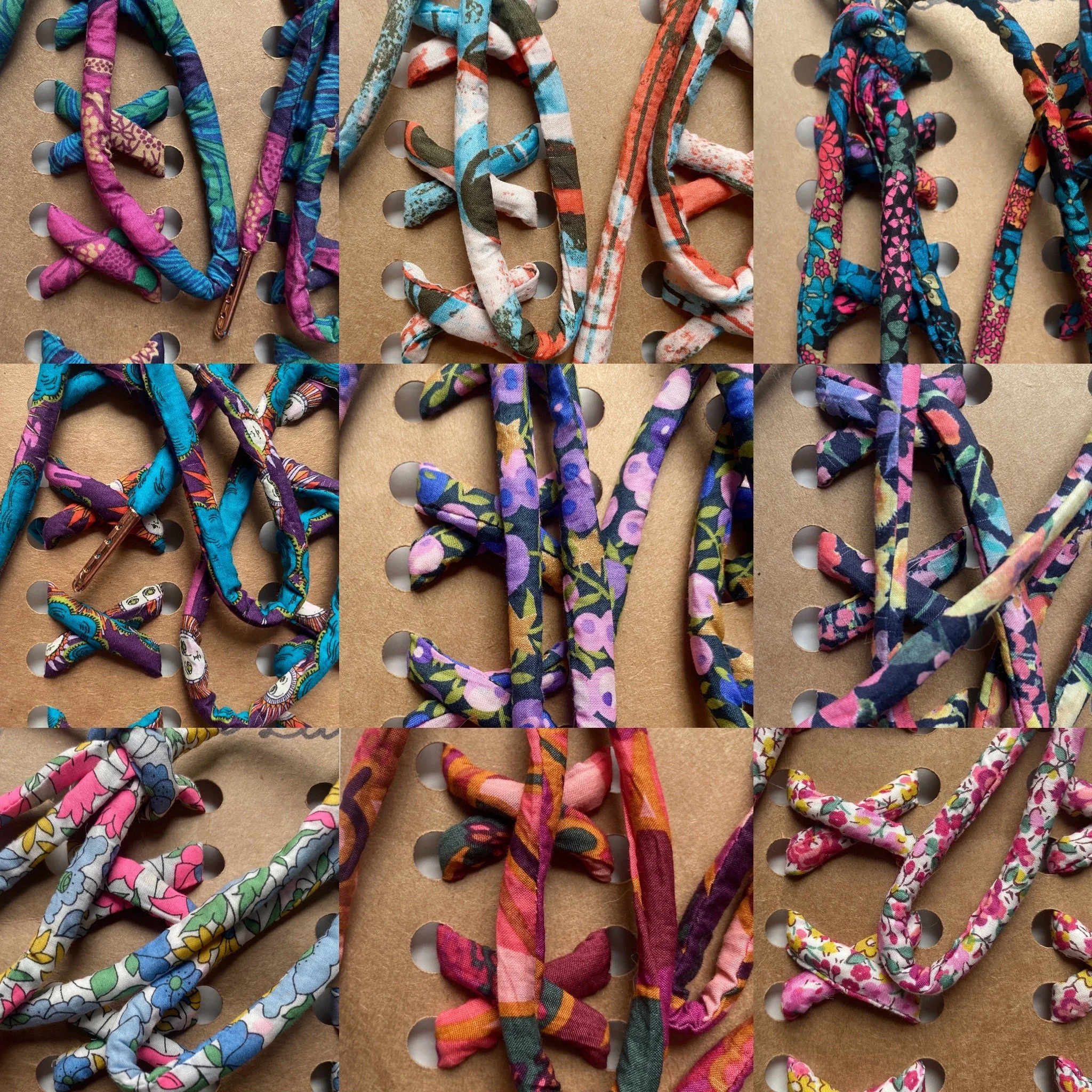 Red, Pink, Purple, and Orange Corded Liberty London Print Bootlaces