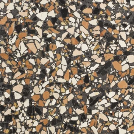 Close-up of multicoloured terrazzo with varied stone aggregate.